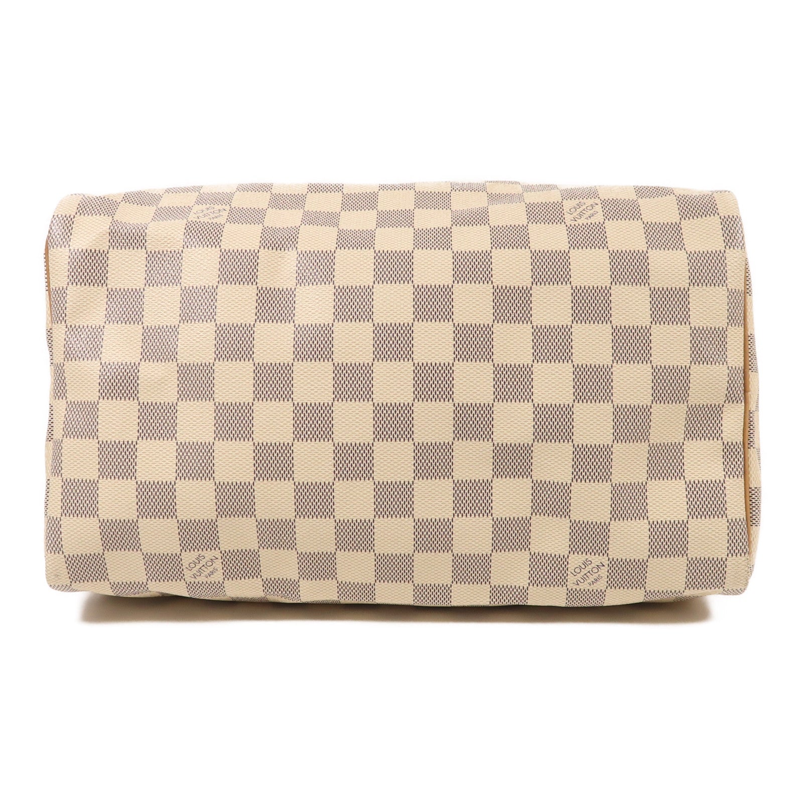 LOUIS VUITTON Damier Azur Speedy 30金扣手挽袋白色