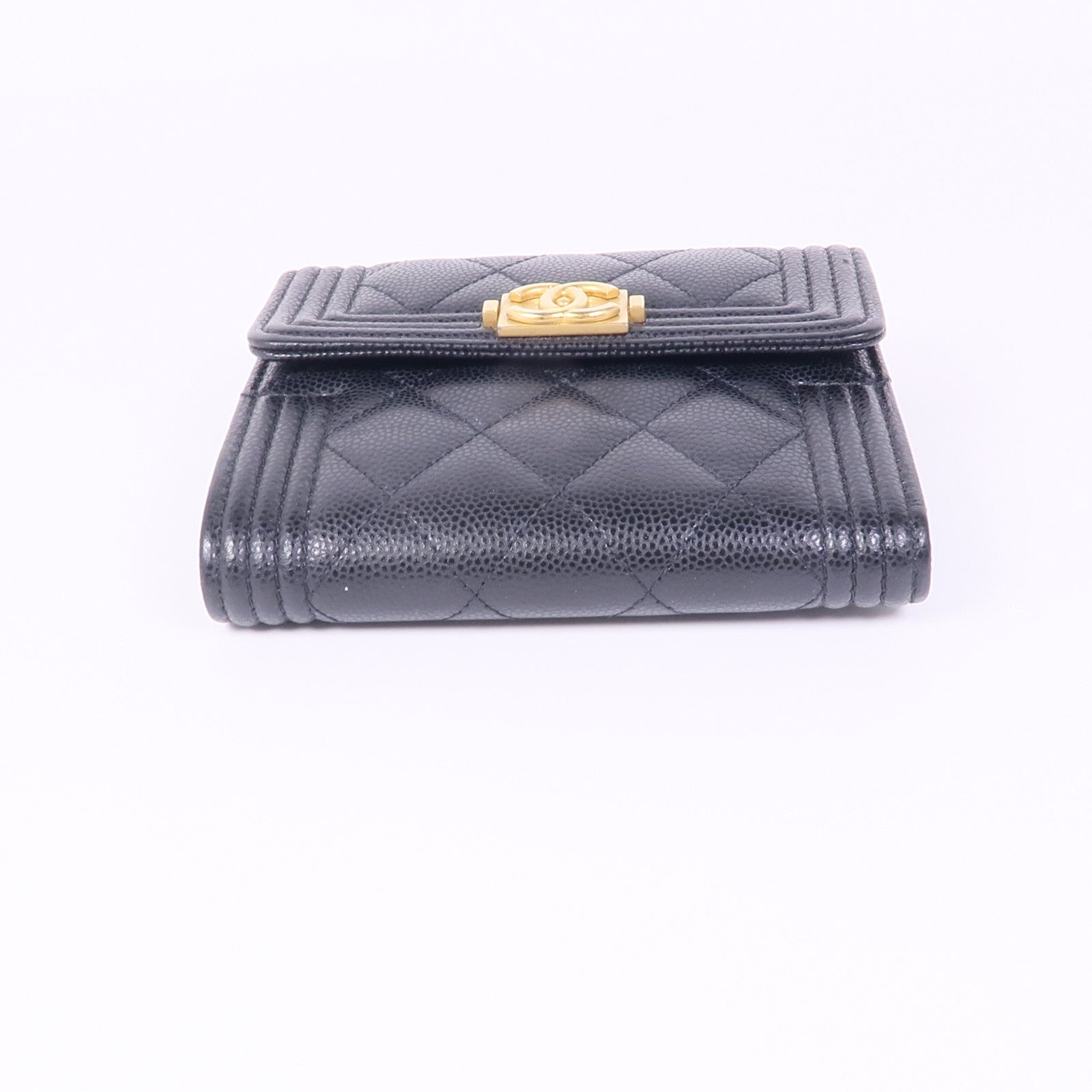CHANEL 牛皮皮革Boy Wallet金扣錢包