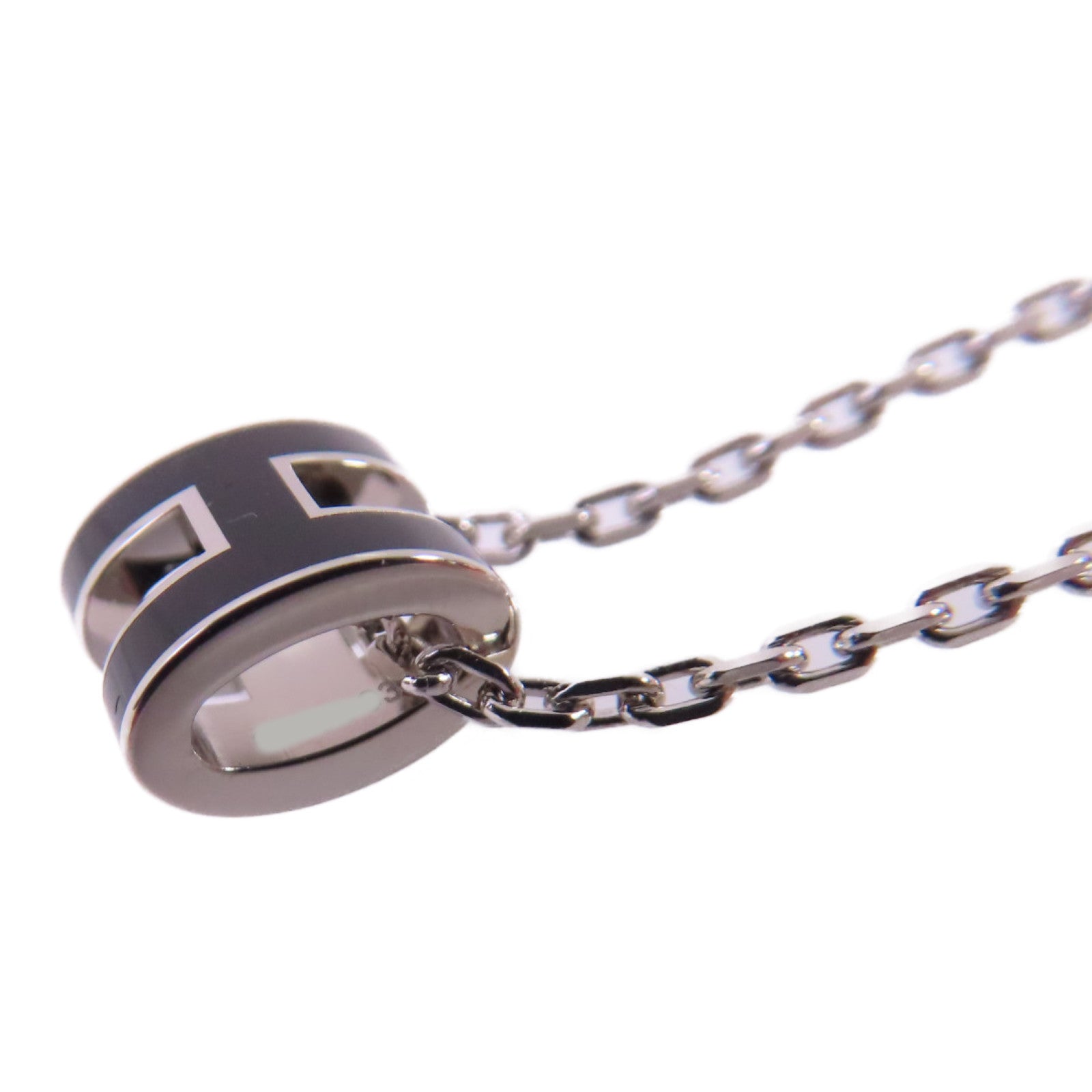HERMES 金屬/琺瑯Mini Pop H Necklace銀扣項鏈黑色