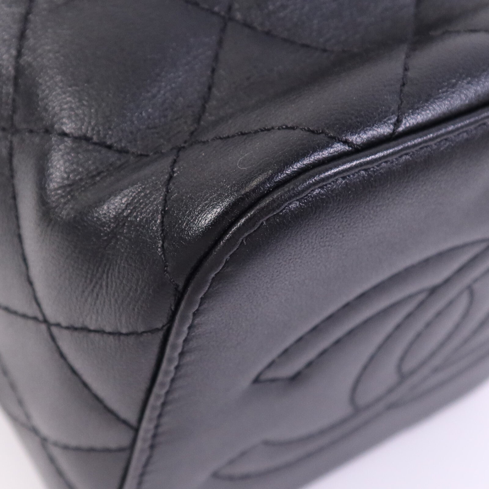 CHANEL 牛皮皮革Vanity Case金扣鏈帶手挽肩背兩用袋