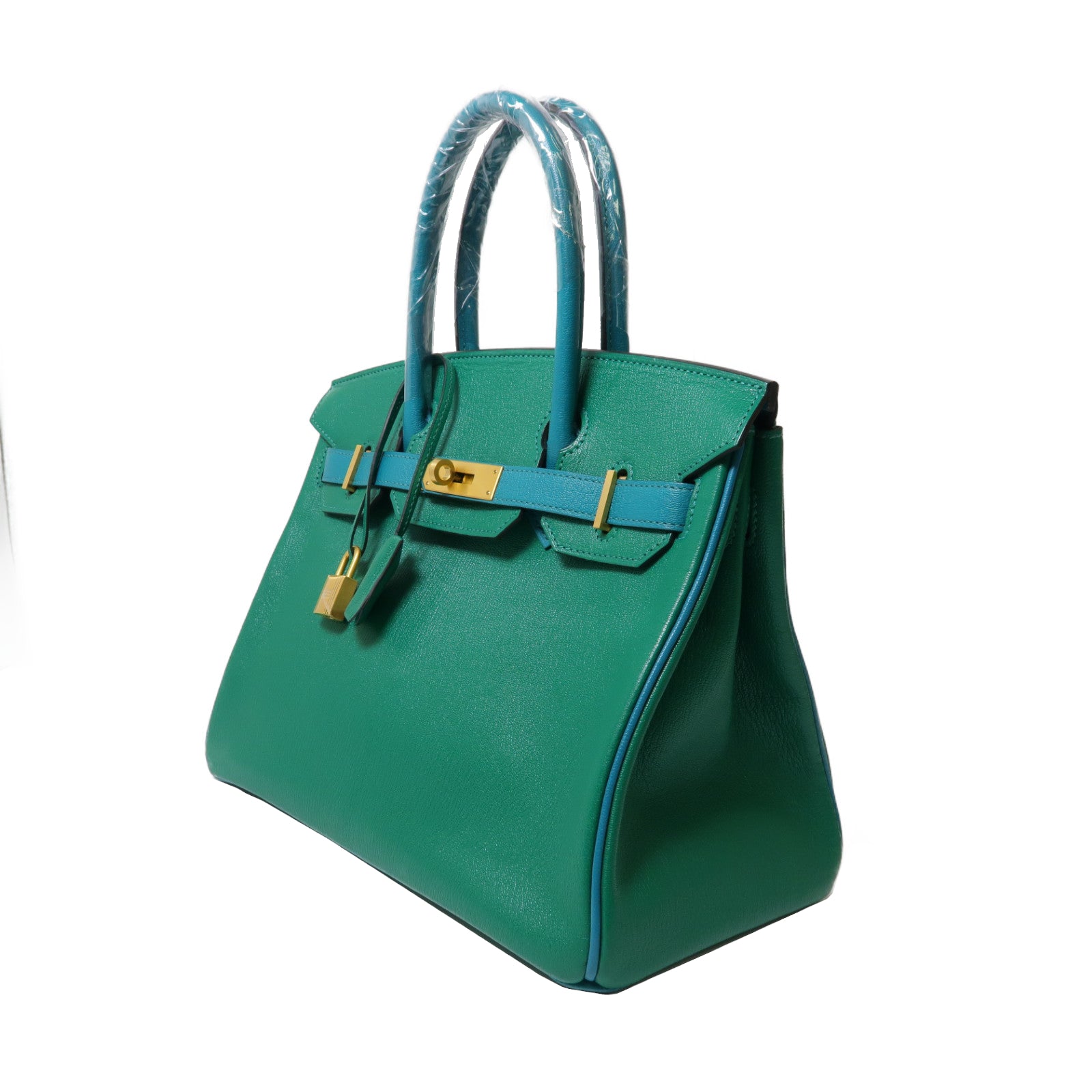 HERMES Chevre皮革Birkin 30(Special Order)金扣手挽袋薄荷綠色/孔雀綠色
