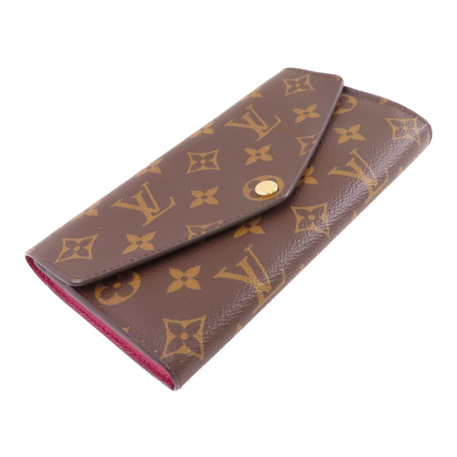 LOUIS VUITTON Monogram Sarah Wallet金扣長錢包啡色/酒紅色