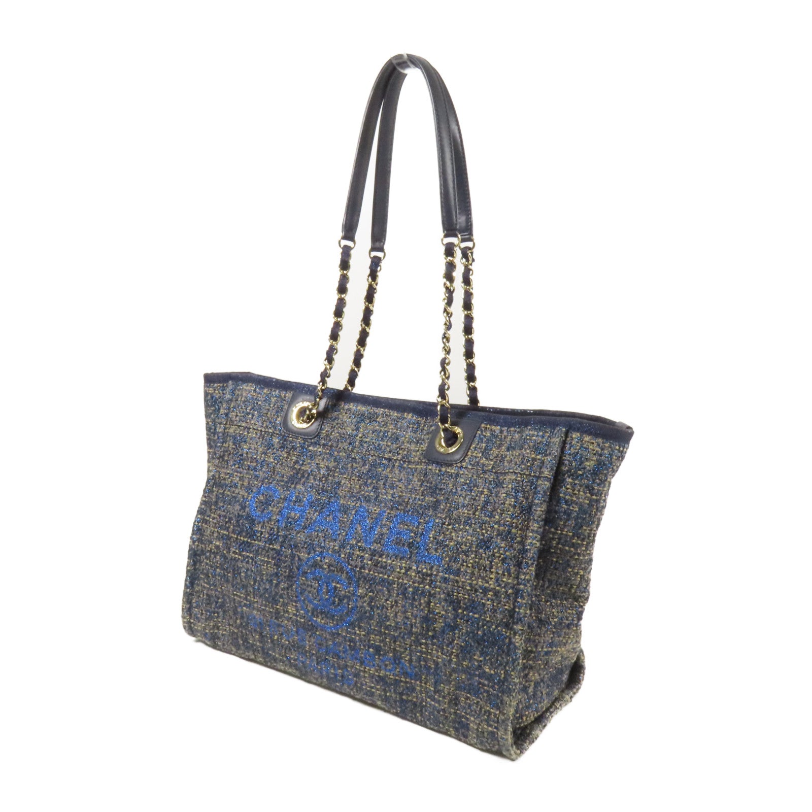 CHANEL Straw Small Deauville Tote Bag金扣鏈帶肩背袋
