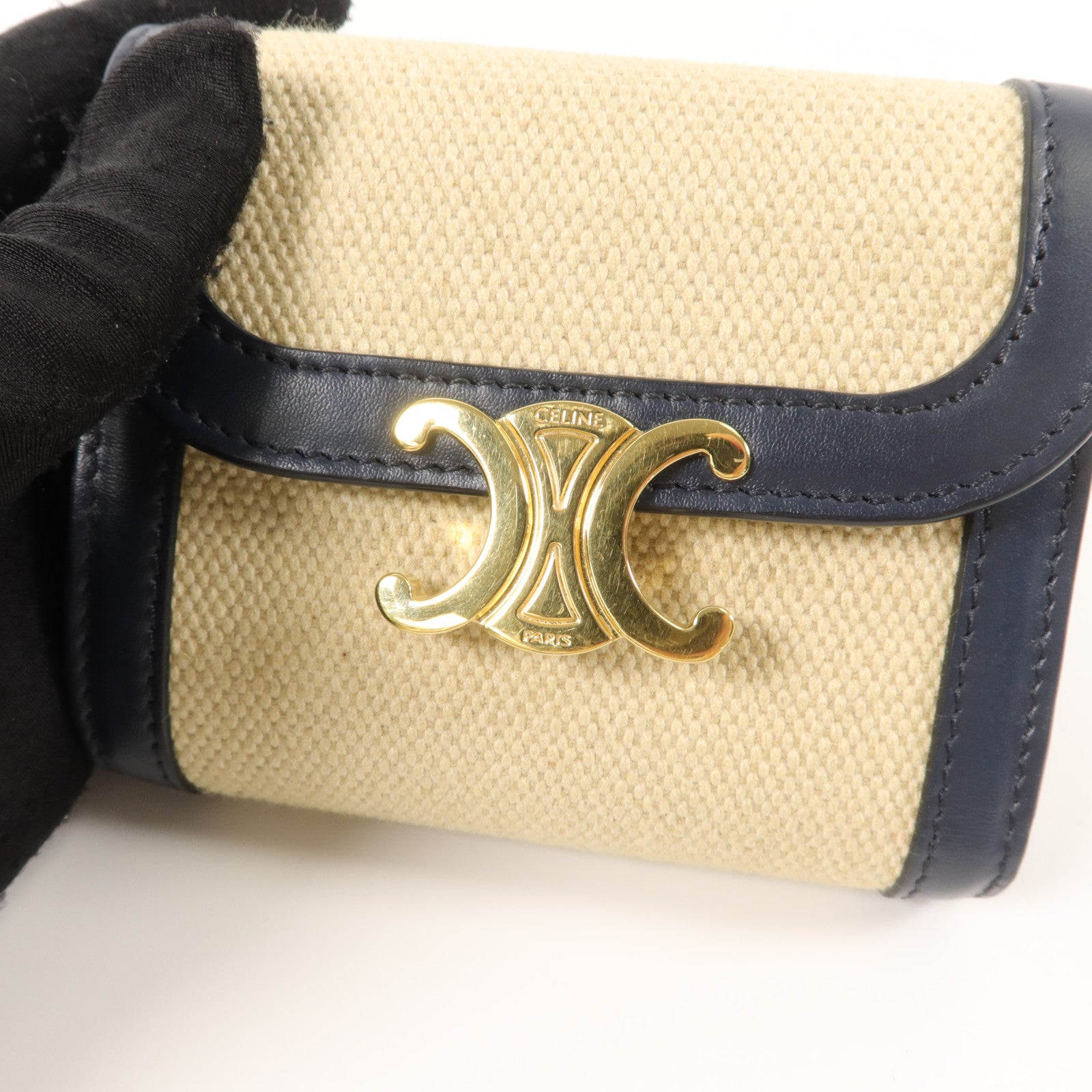 CELINE 牛皮皮革/帆布Triomphe Wallet錢包