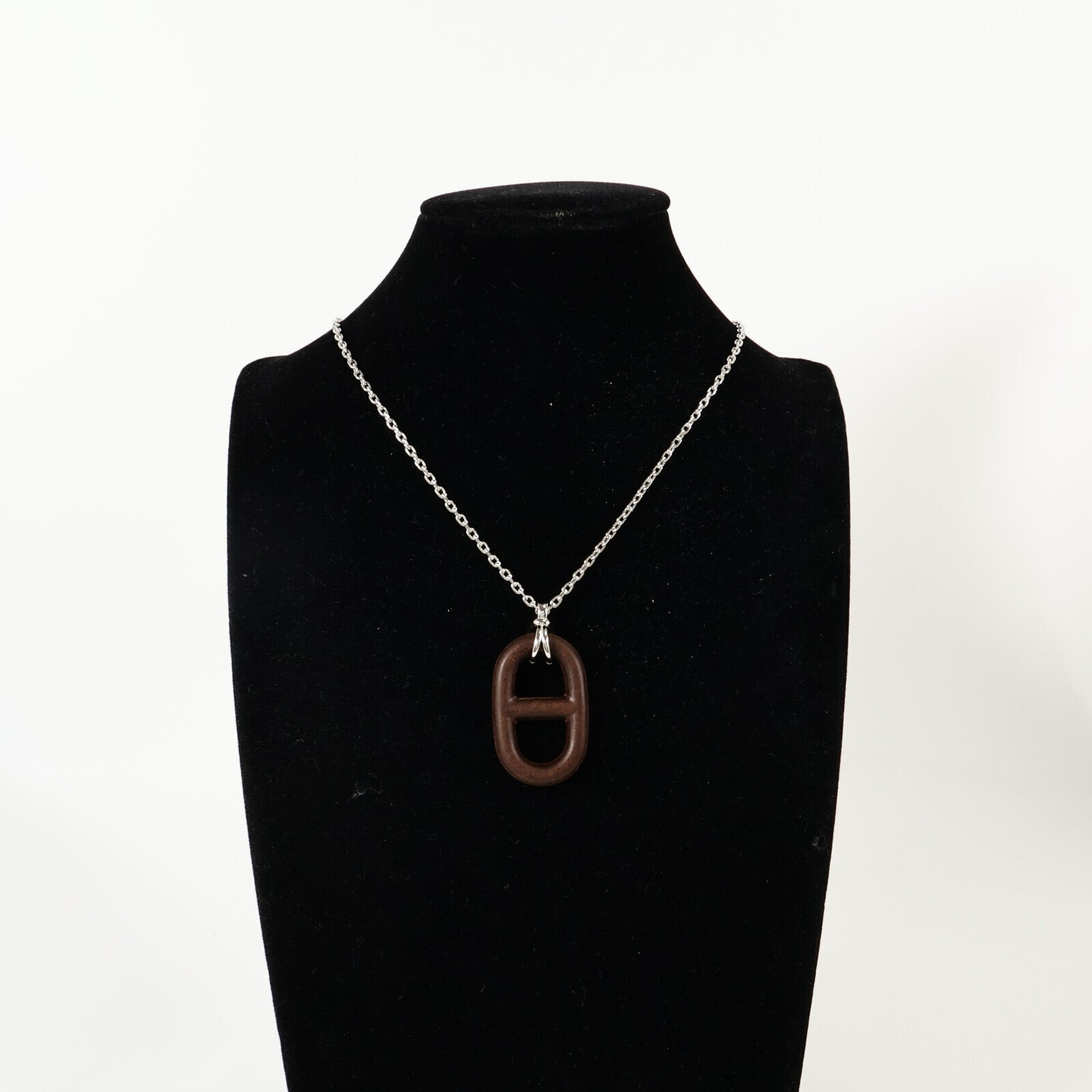 HERMES Vulcanium皮革/金屬Chaine d'Ancre Vulcanium Necklace項鏈Brun