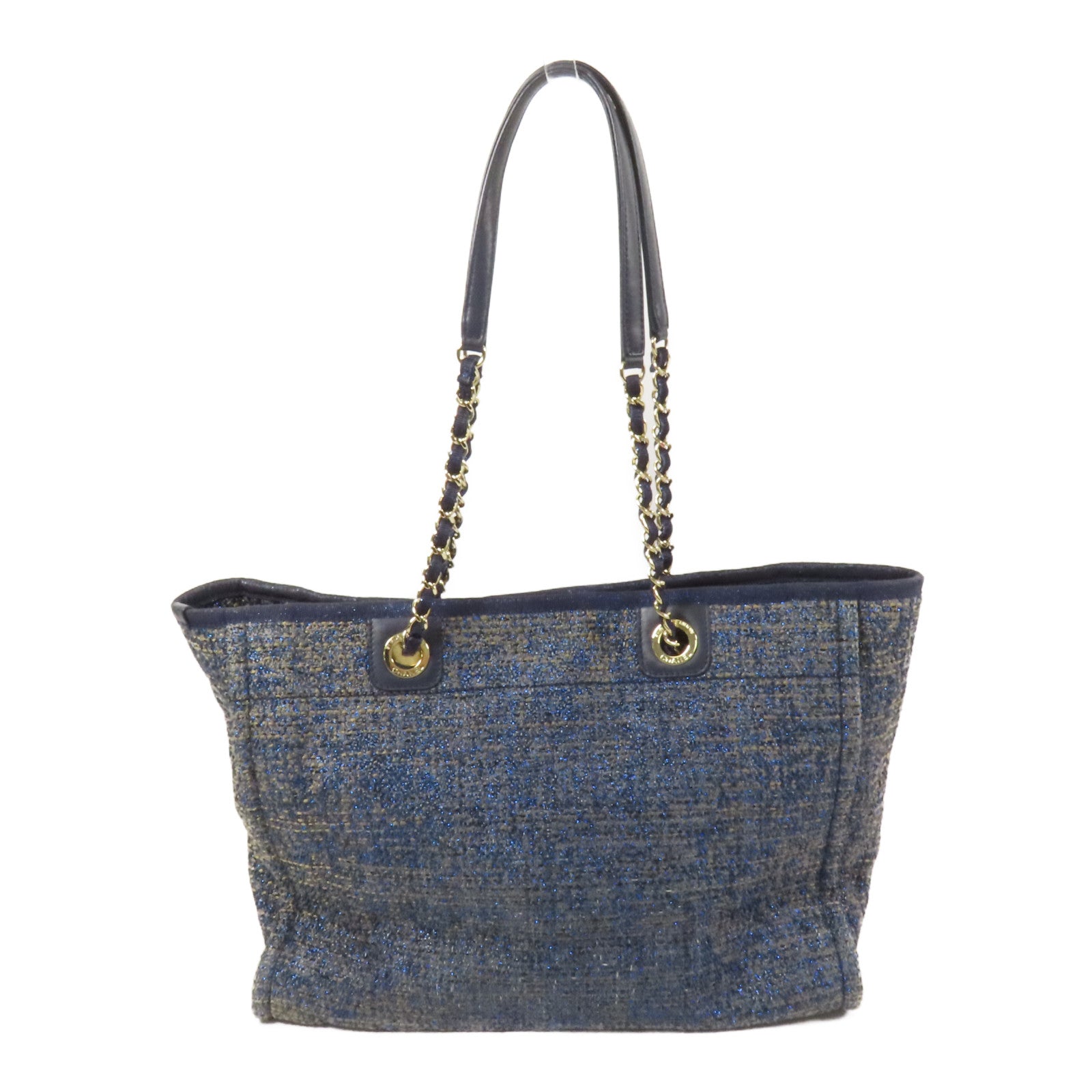 CHANEL Straw Small Deauville Tote Bag金扣鏈帶肩背袋