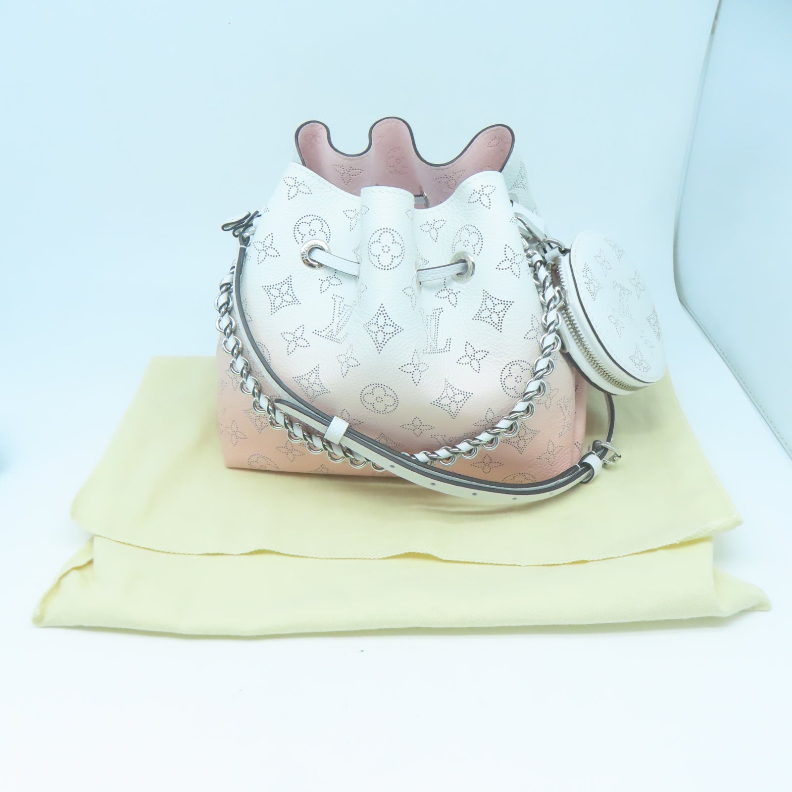 LOUIS VUITTON 【激減優惠】Monogram Mahina Bella銀扣鏈帶肩背袋白色/粉紅色