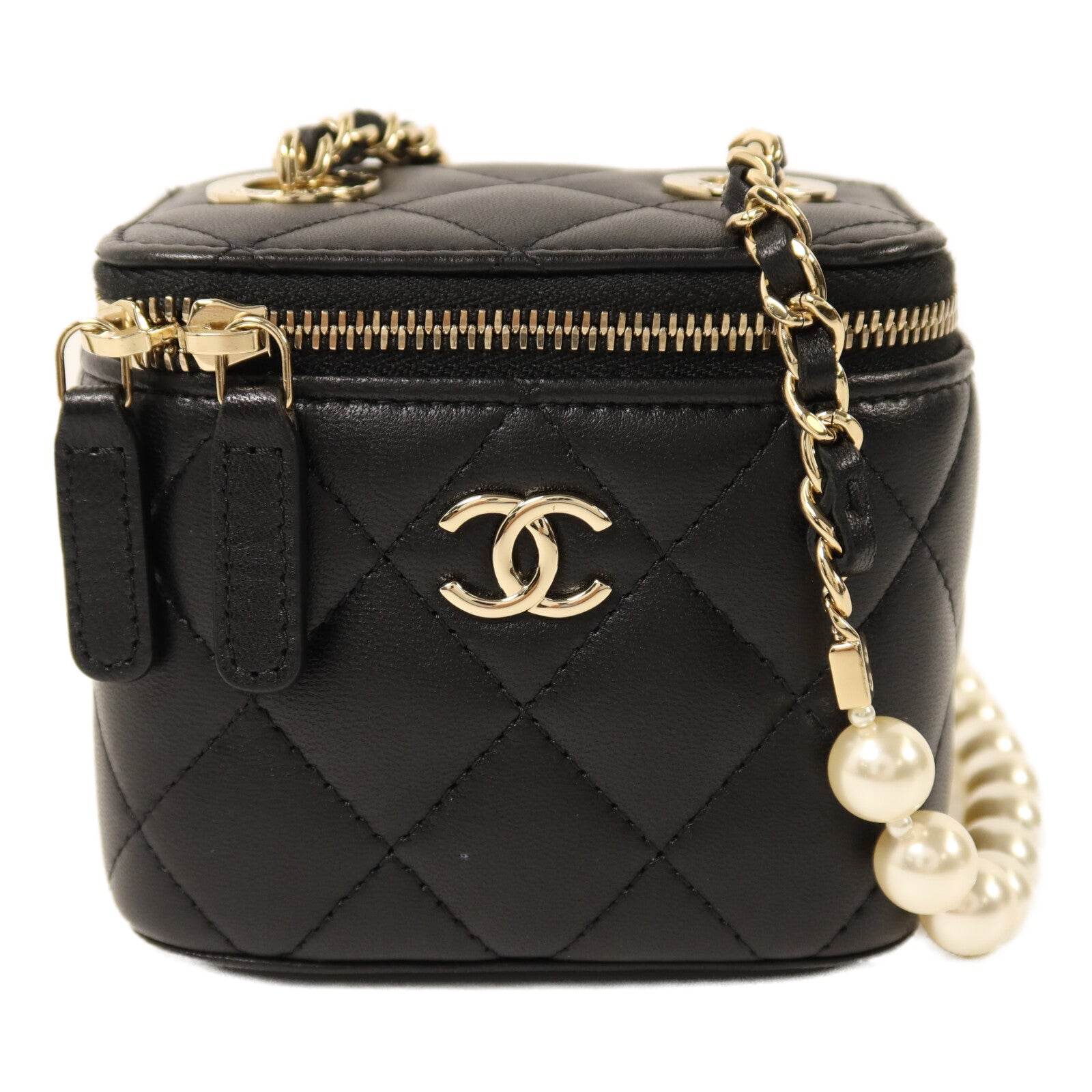 CHANEL 羊皮皮革Mini Pearl Vanity Case金扣鏈帶肩背袋