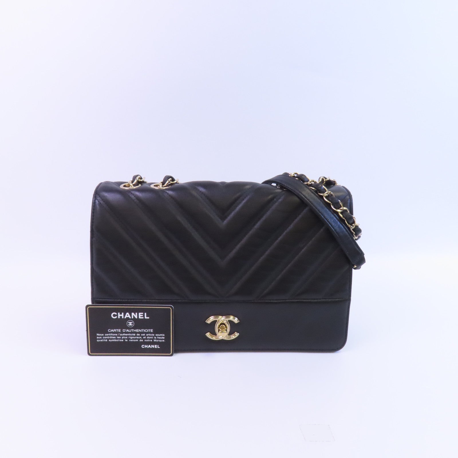 CHANEL 牛皮皮革Chain Shoulder金扣鏈帶肩背袋