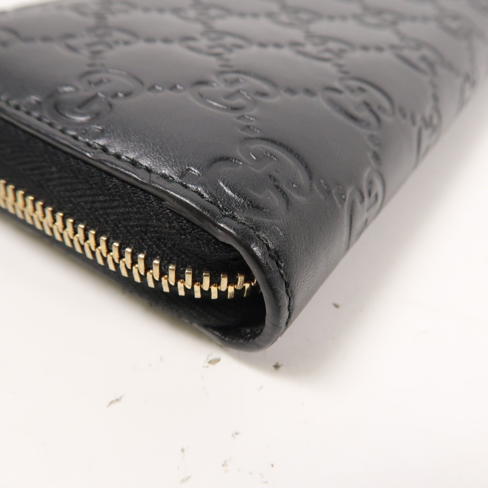 GUCCI 牛皮皮革Guccissima Round Long WalletL形拉鍊長錢包黑色