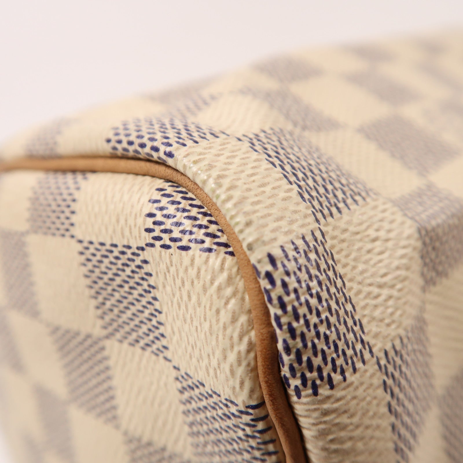 LOUIS VUITTON Damier Azur Speedy 30金扣手挽袋白色
