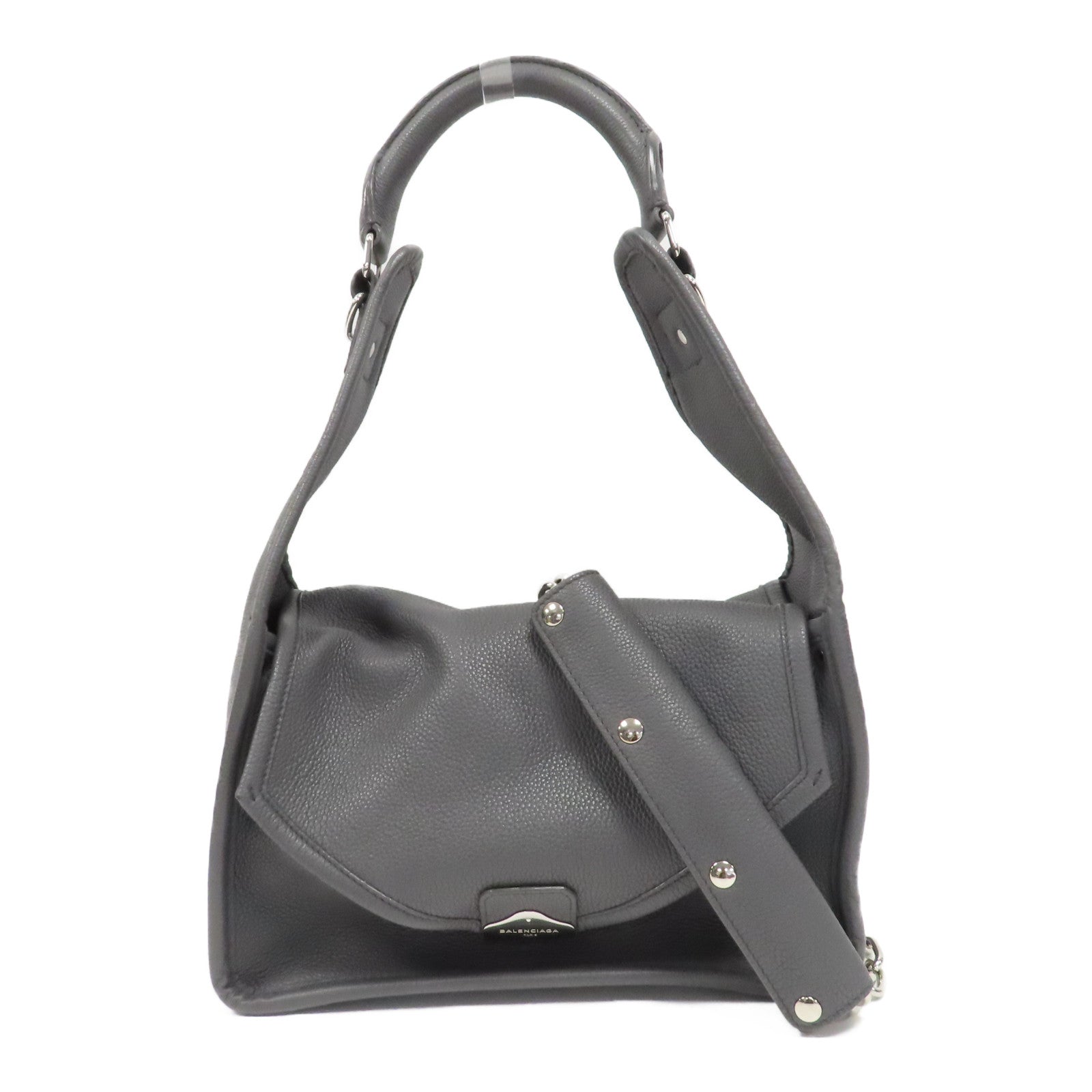 BALENCIAGA 【激減優惠】牛皮皮革2 Way Shoulder銀扣手挽肩背兩用袋灰色