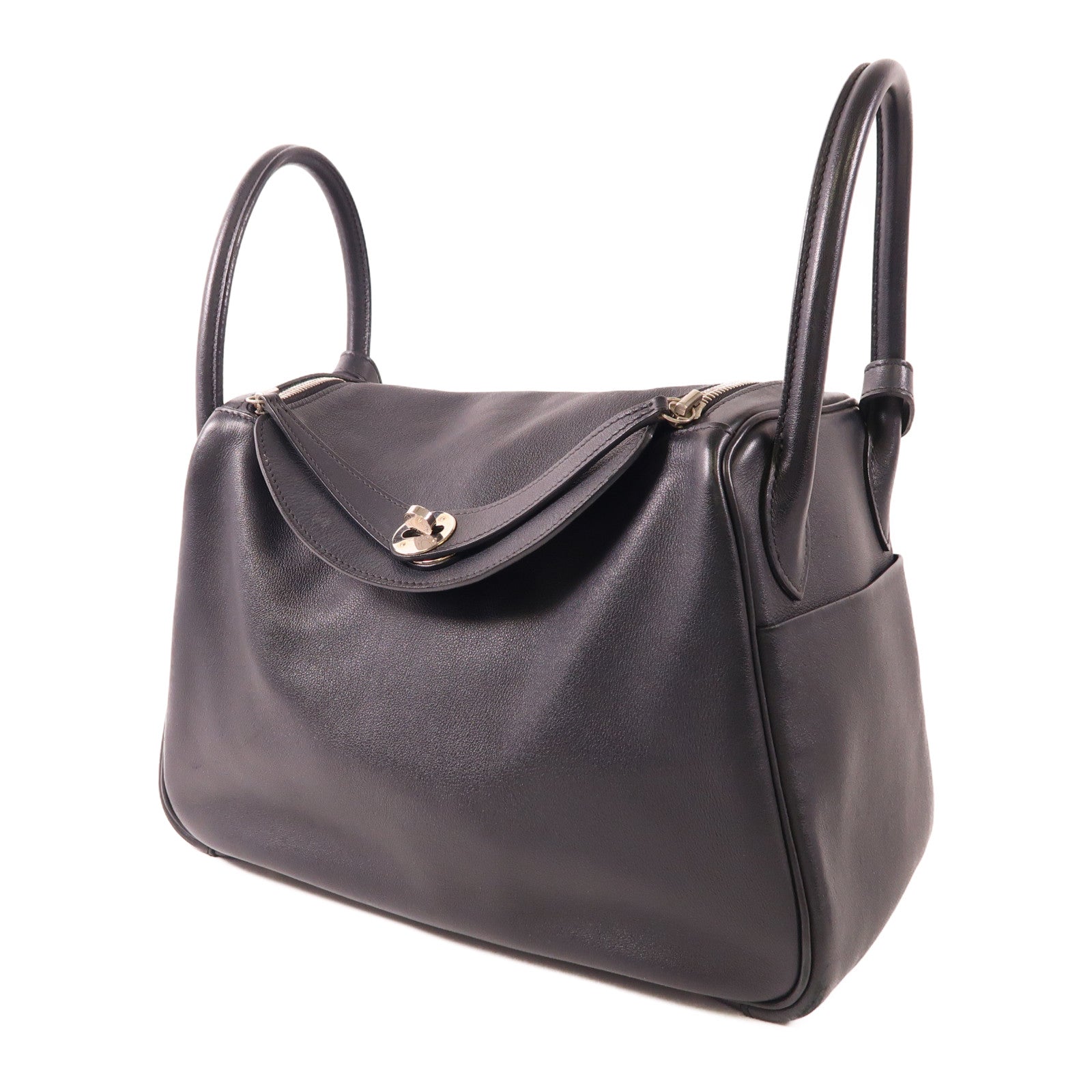 HERMES Swift皮革Lindy 30銀扣手挽肩背兩用袋8P Plomb