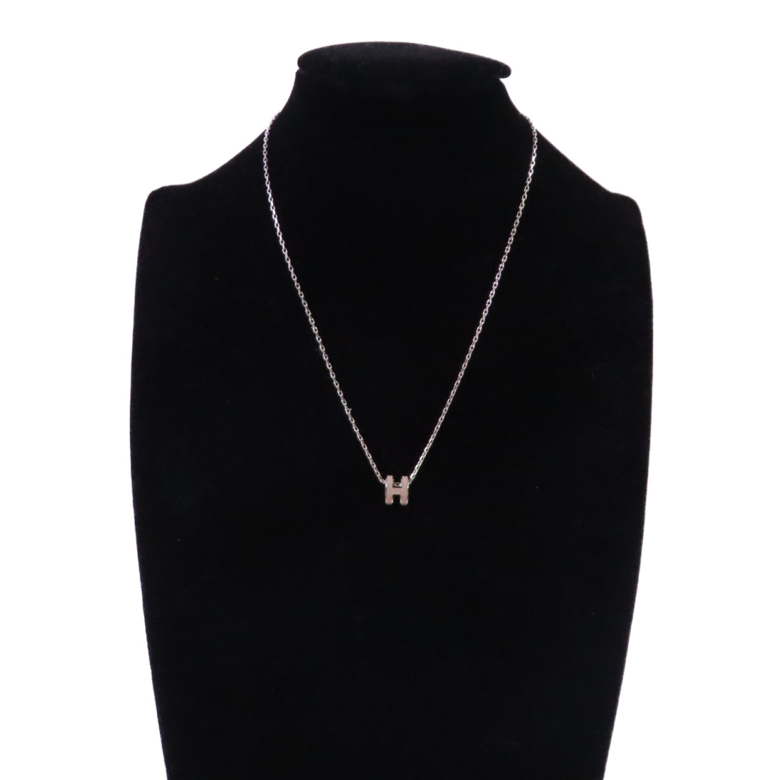 HERMES 金屬/琺瑯Mini Pop H Necklace銀扣項鏈Marron Glace淺褐色