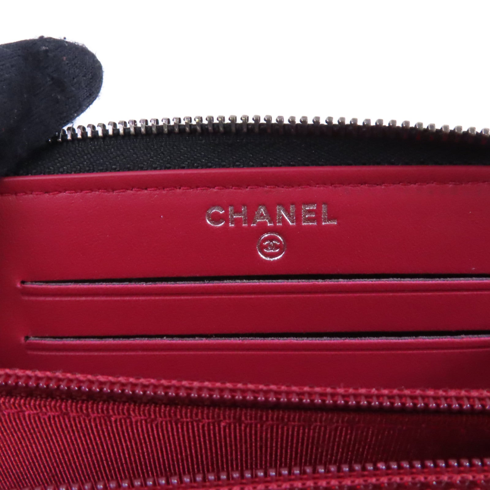 CHANEL 羊皮皮革Zipper Wallet金扣短錢包黑色