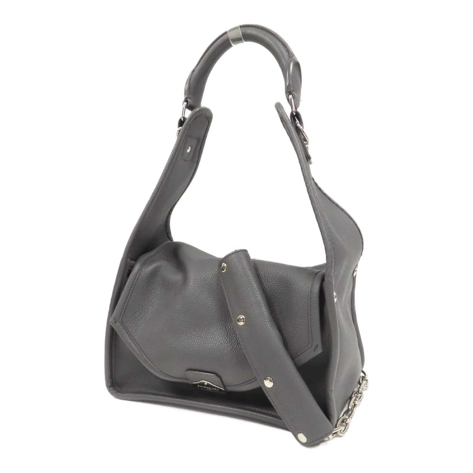 BALENCIAGA 【激減優惠】牛皮皮革2 Way Shoulder銀扣手挽肩背兩用袋灰色