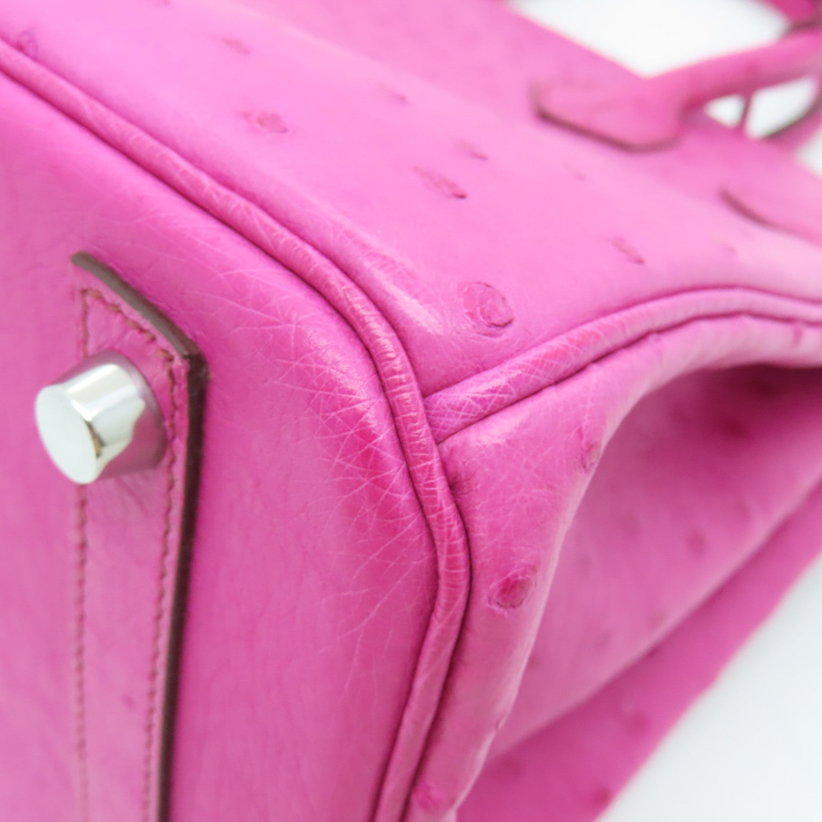 HERMES Ostrich Leather Birkin 30 Silver Buckle Hand Bag Fuchsia