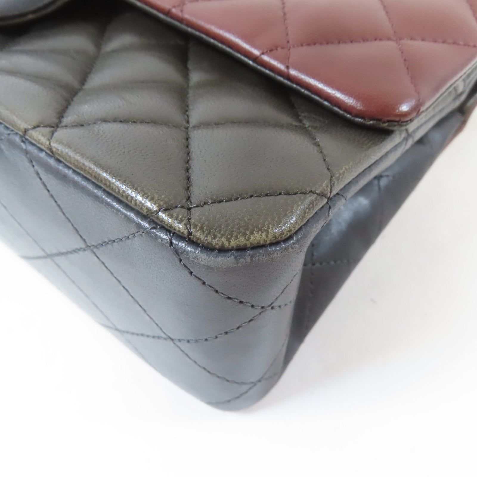 CHANEL 【激減優惠】菱格羊皮皮革Classic Double Flap Bag銀扣鏈帶肩背袋黑色/啡紅色
