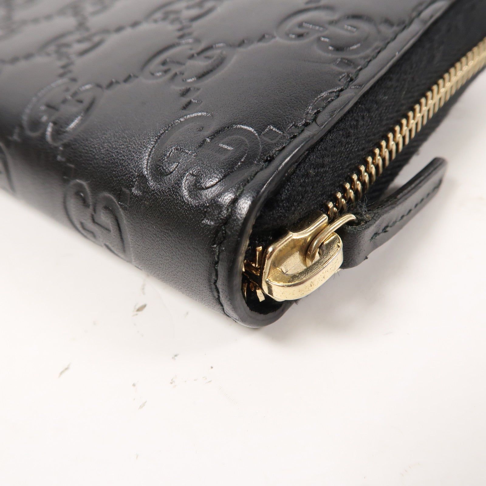 GUCCI 牛皮皮革Guccissima Round Long WalletL形拉鍊長錢包黑色