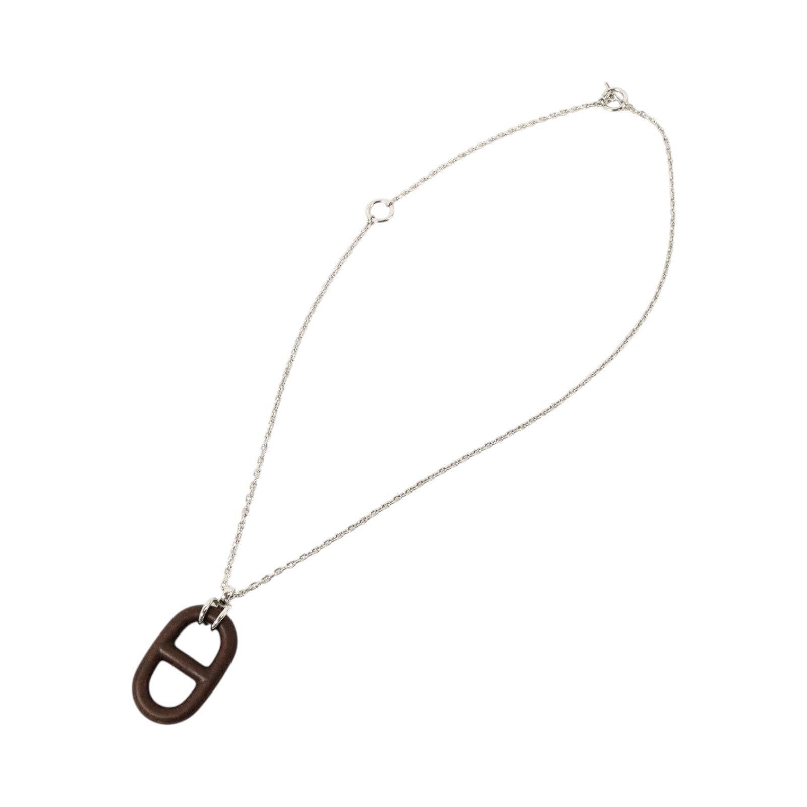 HERMES Vulcanium皮革/金屬Chaine d'Ancre Vulcanium Necklace項鏈Brun