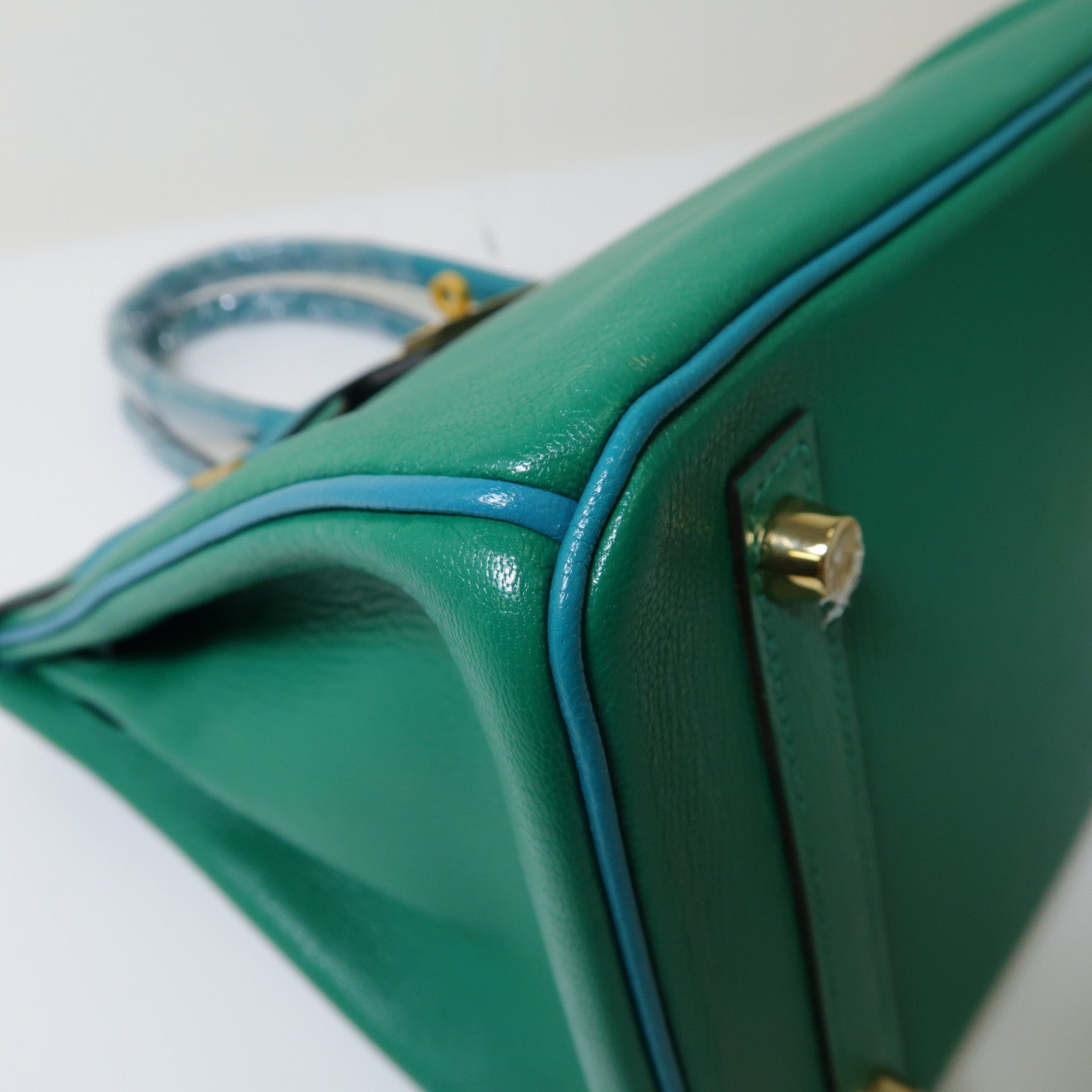 HERMES Chevre皮革Birkin 30(Special Order)金扣手挽袋薄荷綠色/孔雀綠色