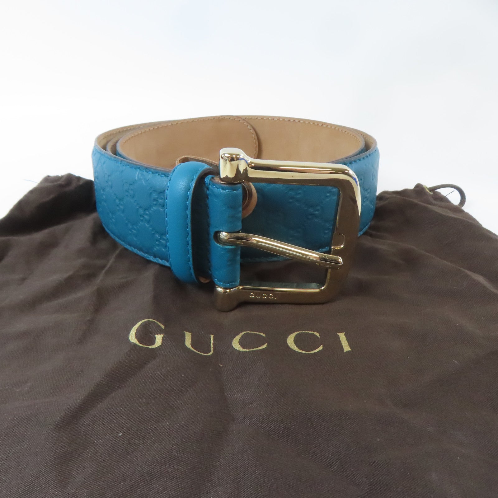 GUCCI 【激減優惠】牛皮皮革Belt銀扣皮帶藍色