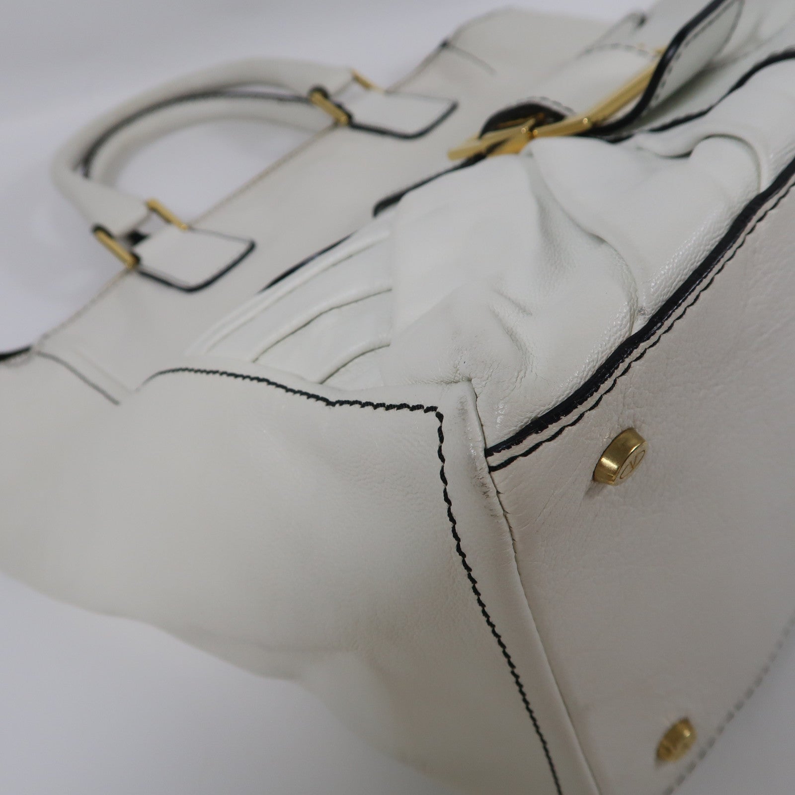 Valentino GHW Handbag Calfskin Leather White