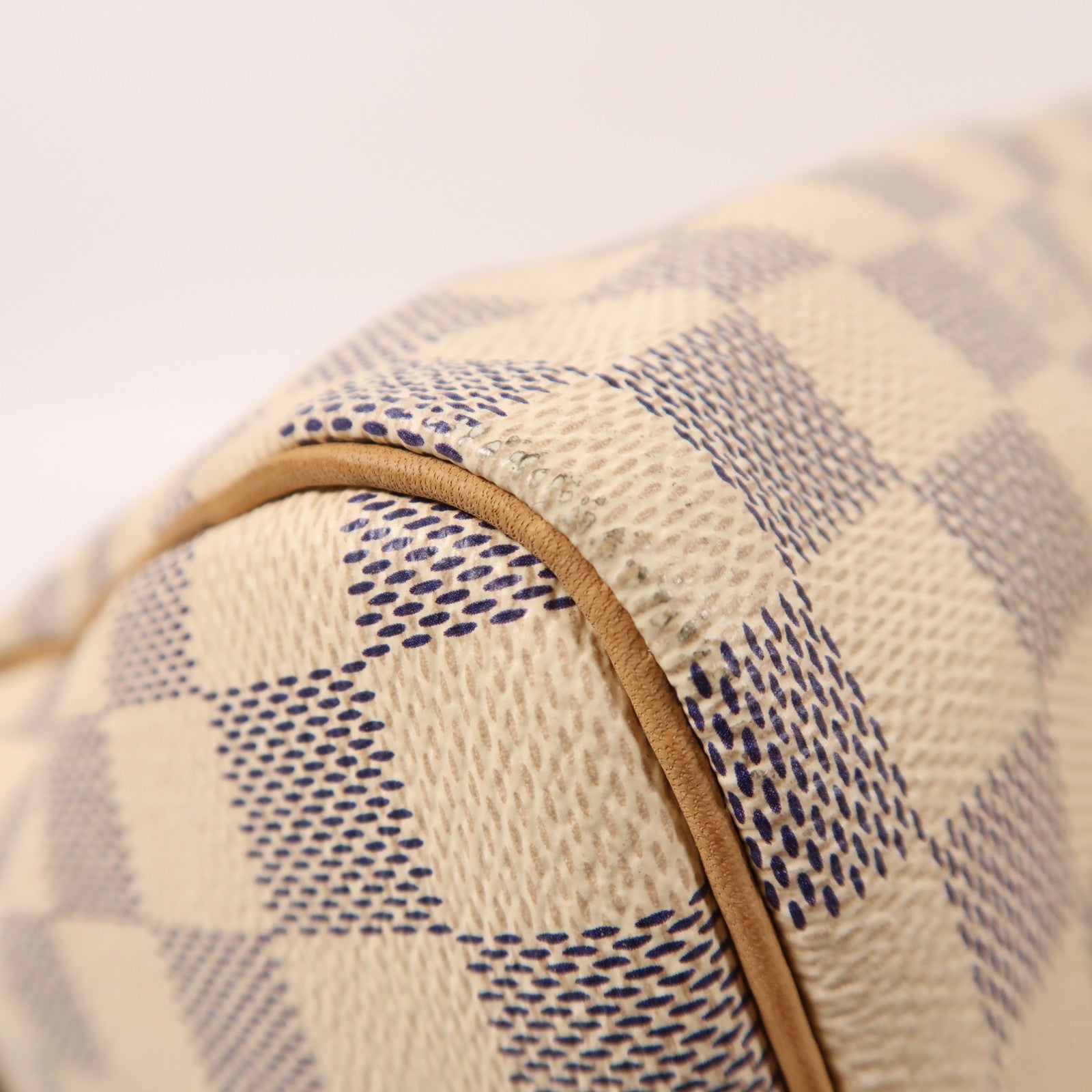LOUIS VUITTON Damier Azur Speedy 30金扣手挽袋白色