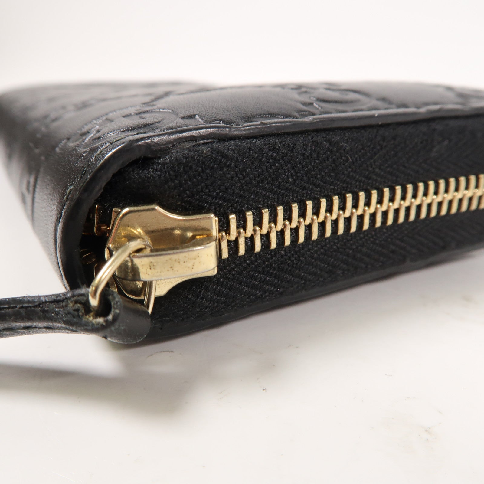 GUCCI 牛皮皮革Guccissima Round Long WalletL形拉鍊長錢包黑色
