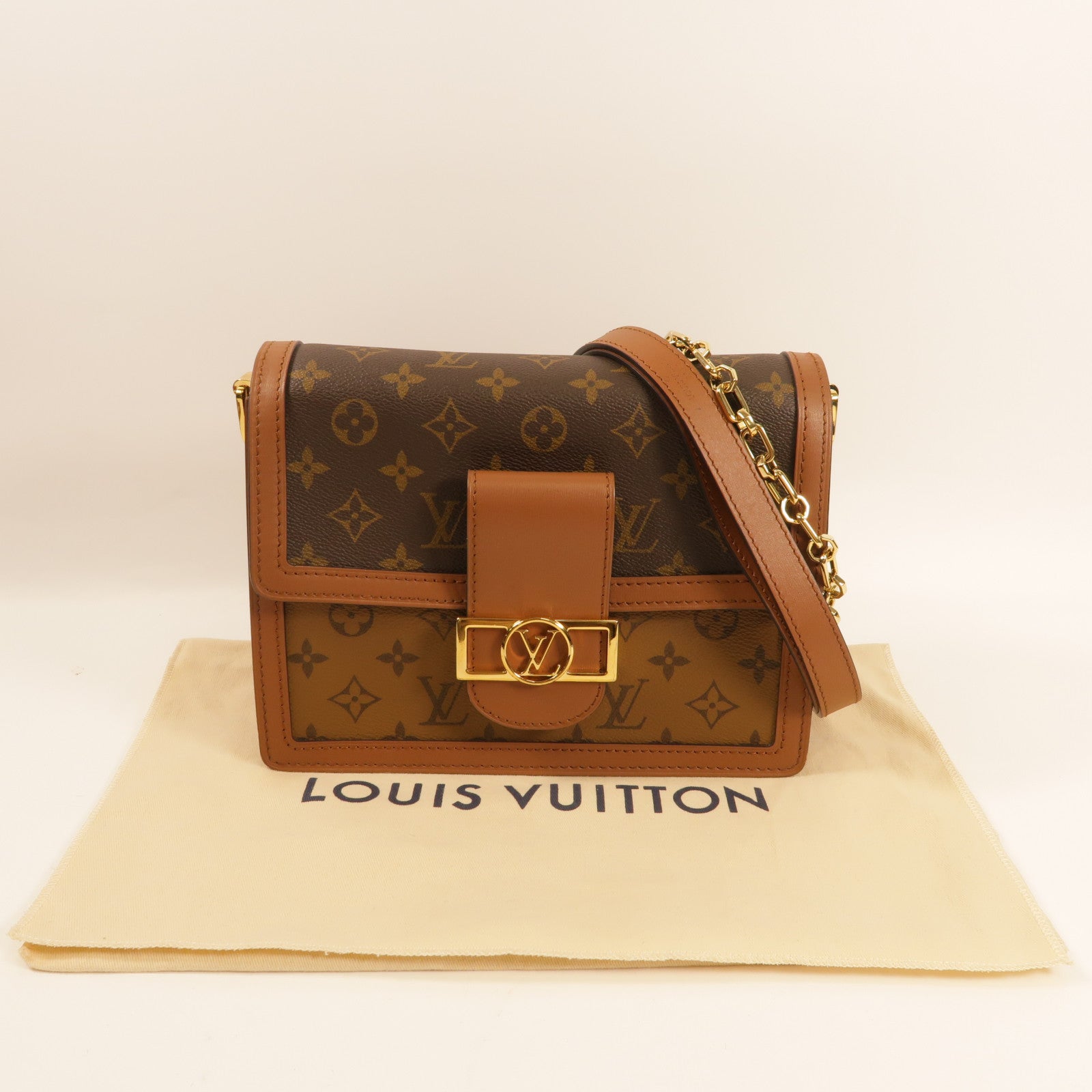LOUIS VUITTON Monogram Reverse Dauphine MM金扣肩背袋