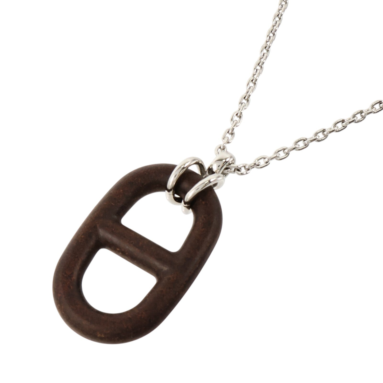 HERMES Vulcanium皮革/金屬Chaine d'Ancre Vulcanium Necklace項鏈Brun