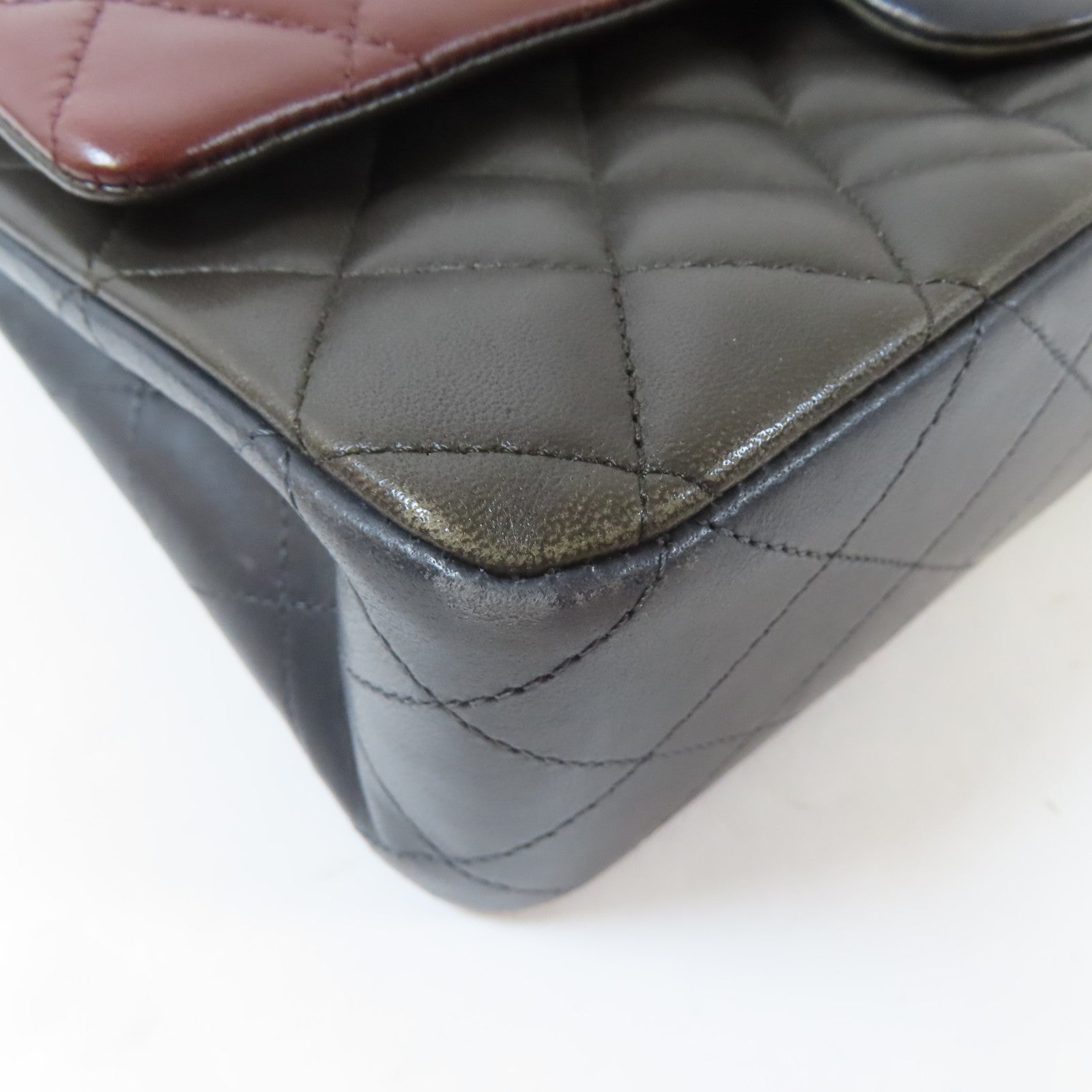 CHANEL 【激減優惠】菱格羊皮皮革Classic Double Flap Bag銀扣鏈帶肩背袋黑色/啡紅色