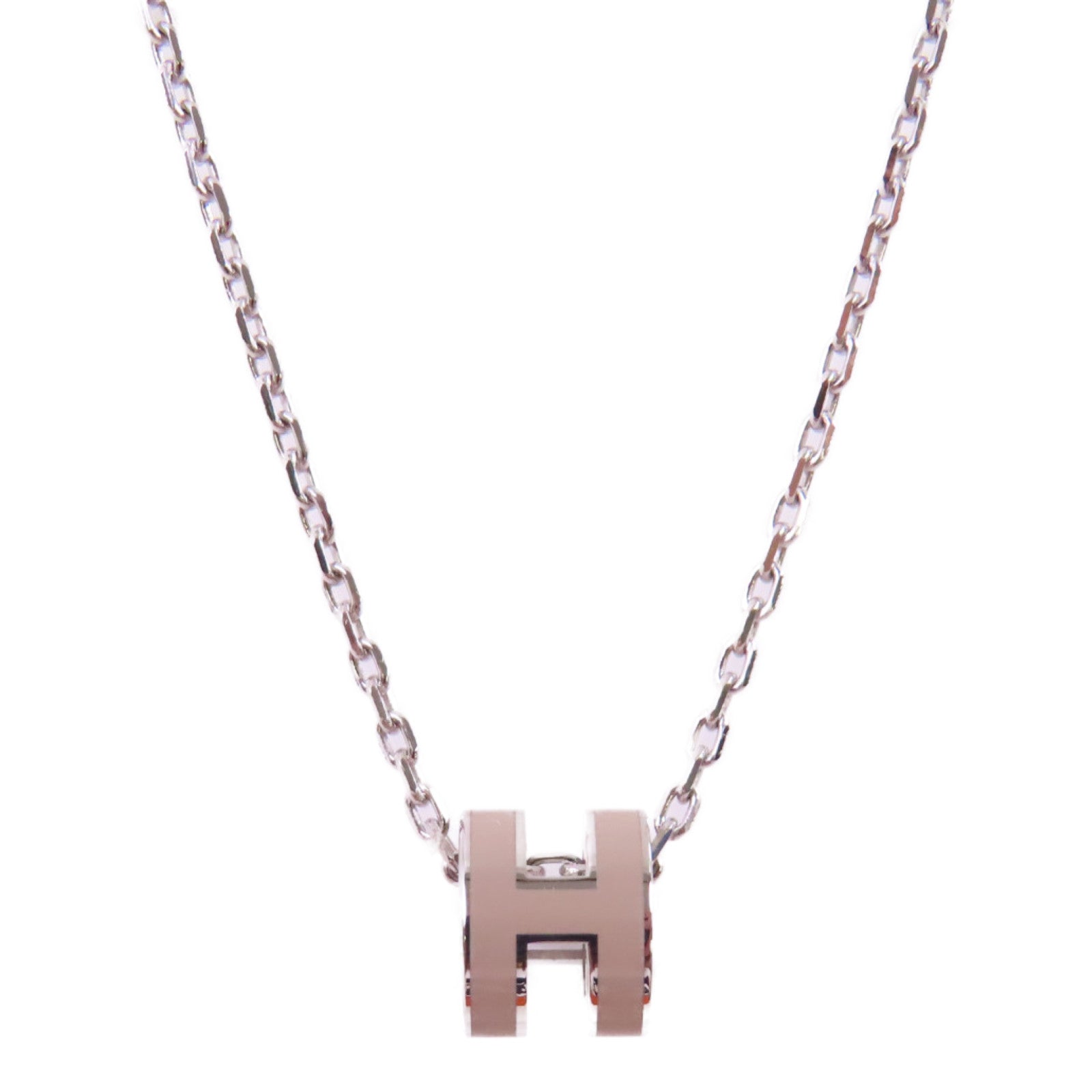 HERMES 金屬/琺瑯Mini Pop H Necklace銀扣項鏈Marron Glace淺褐色