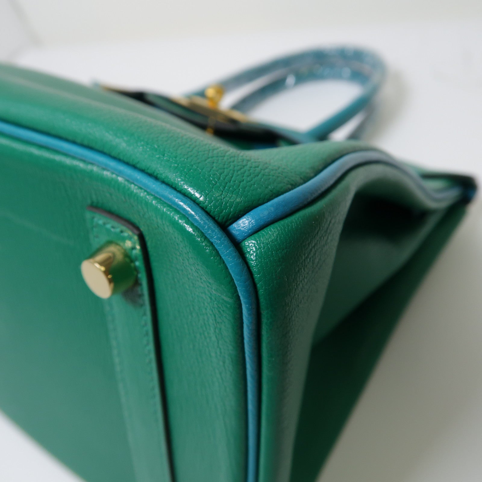 HERMES Chevre皮革Birkin 30(Special Order)金扣手挽袋薄荷綠色/孔雀綠色