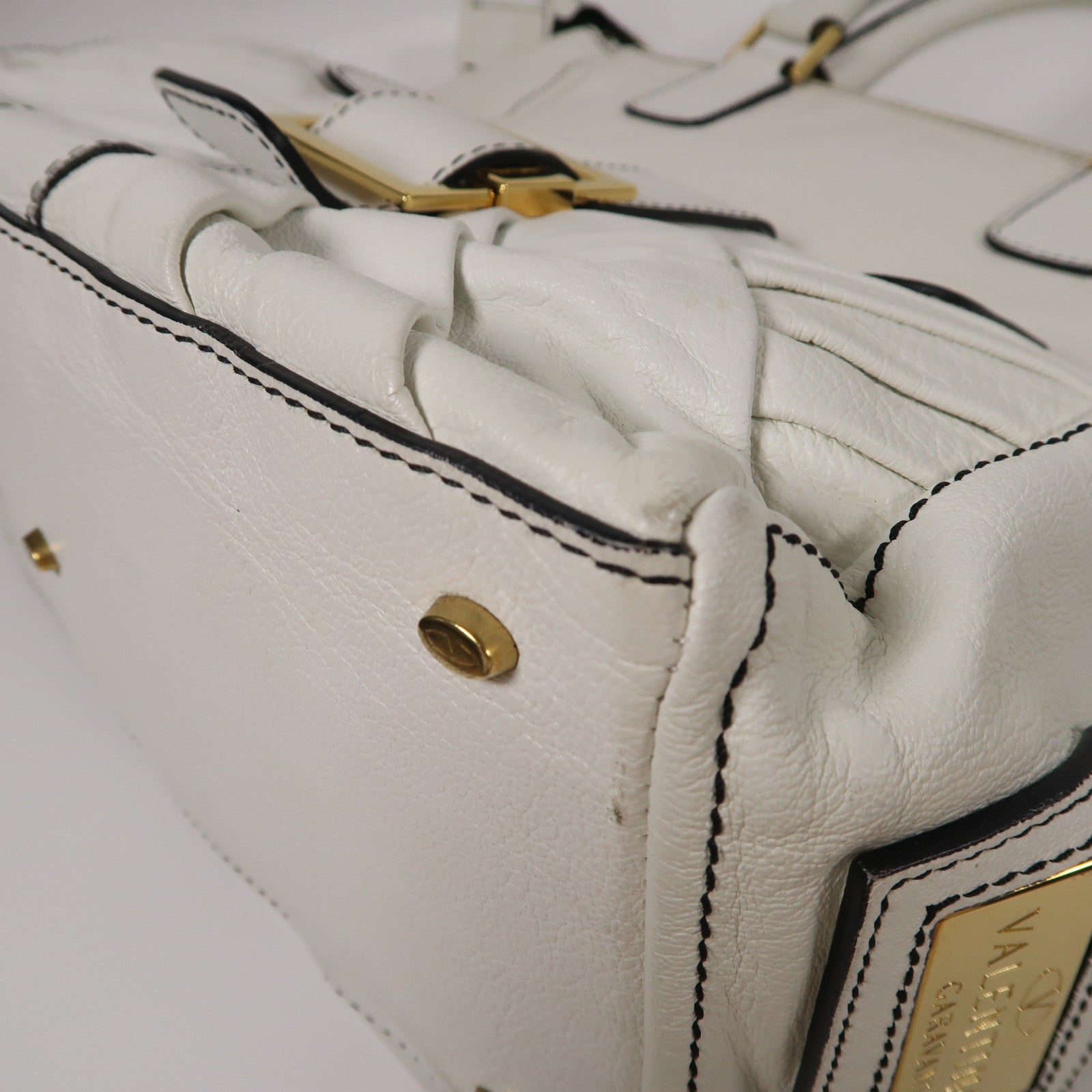 Valentino GHW Handbag Calfskin Leather White
