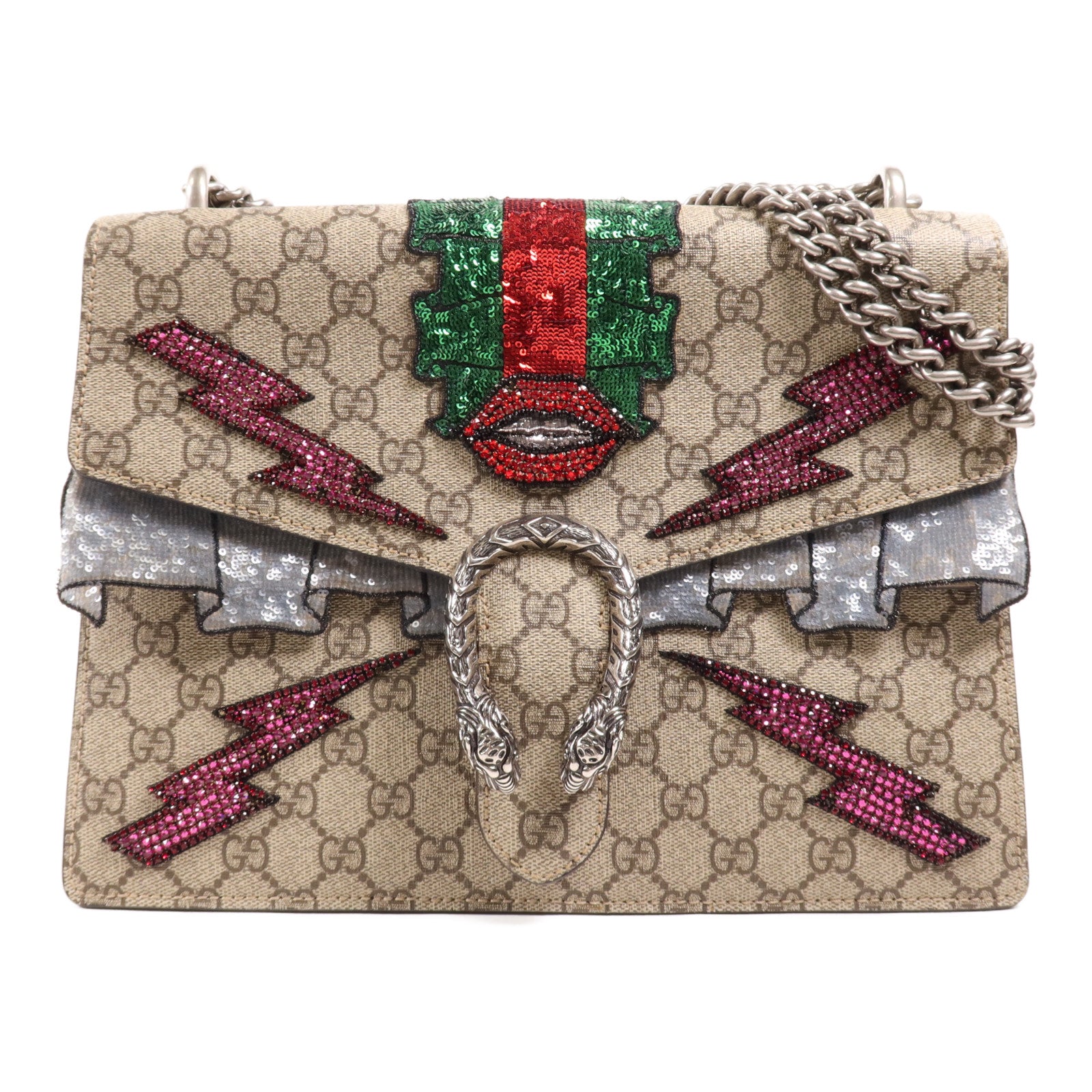 GUCCI 【激減優惠】塗層帆布Dionysus Bloom銀扣鏈帶肩背袋