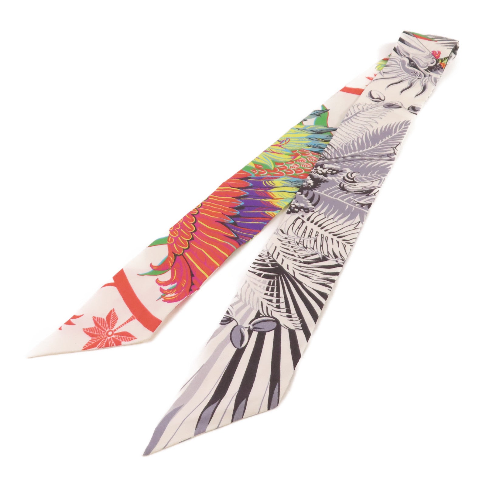 HERMES 絲質Twilly Scarf絲巾白色/灰色/彩色
