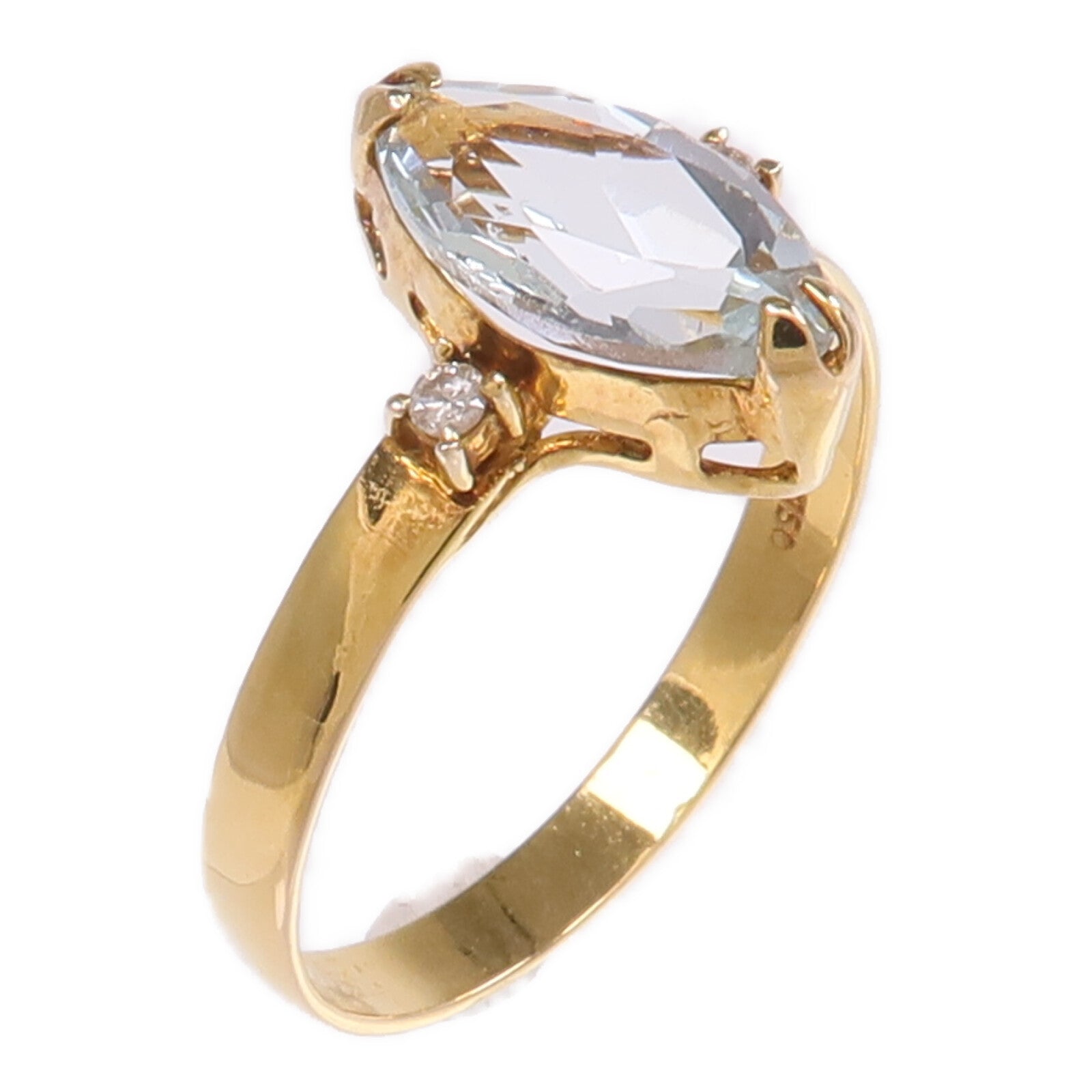 JEWELRY 【激減優惠】18K黃金Aquamarine Diamond Ring藍晶/鑽石戒指US#6