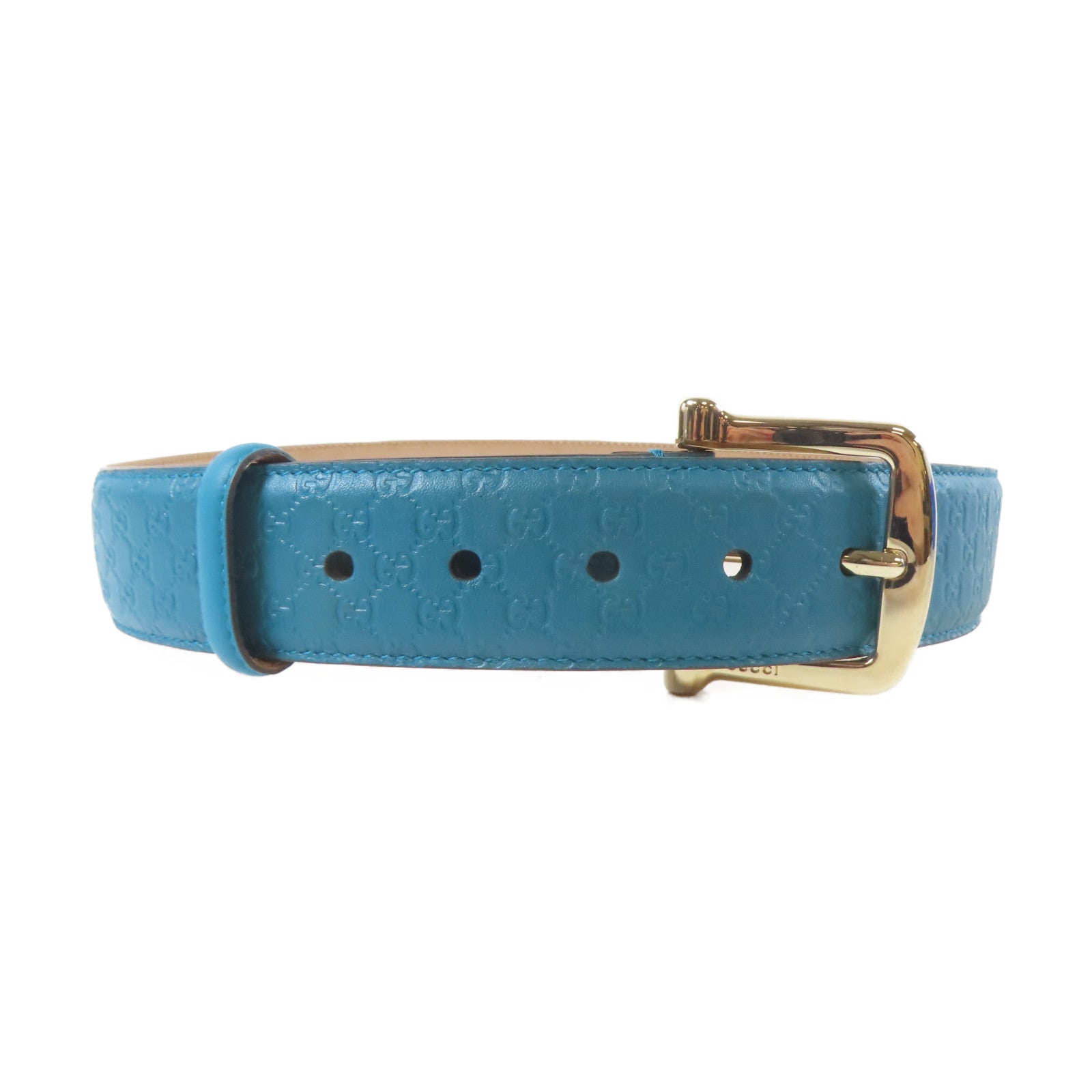 GUCCI 【激減優惠】牛皮皮革Belt銀扣皮帶藍色