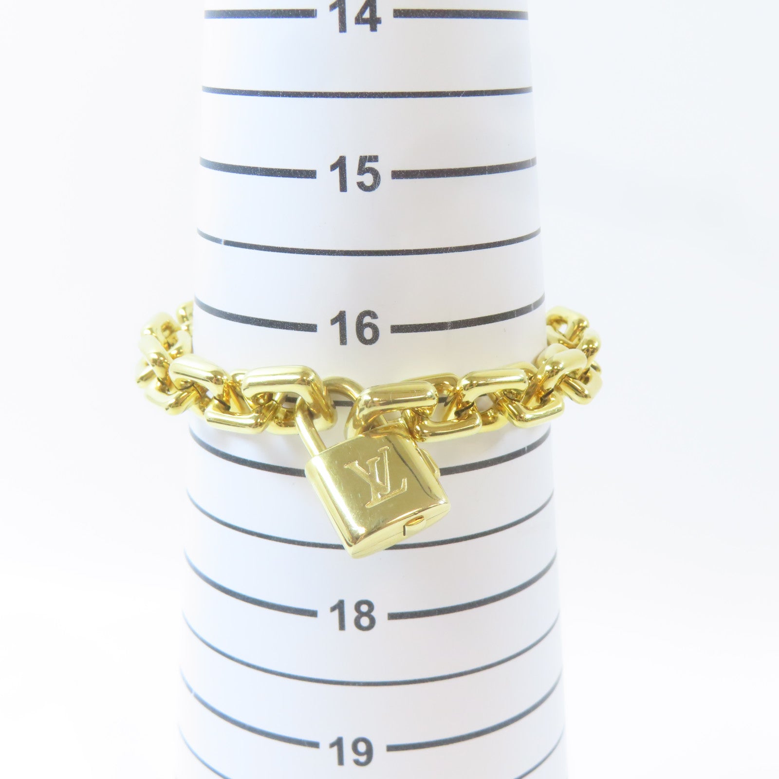 LOUIS VUITTON 18K黃金Padlock Charm Bracelet手鏈#16.5cm