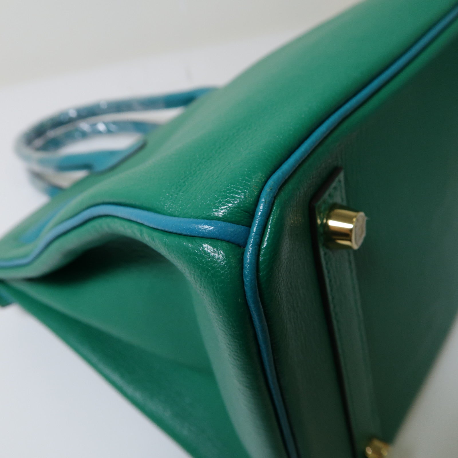 HERMES Chevre皮革Birkin 30(Special Order)金扣手挽袋薄荷綠色/孔雀綠色