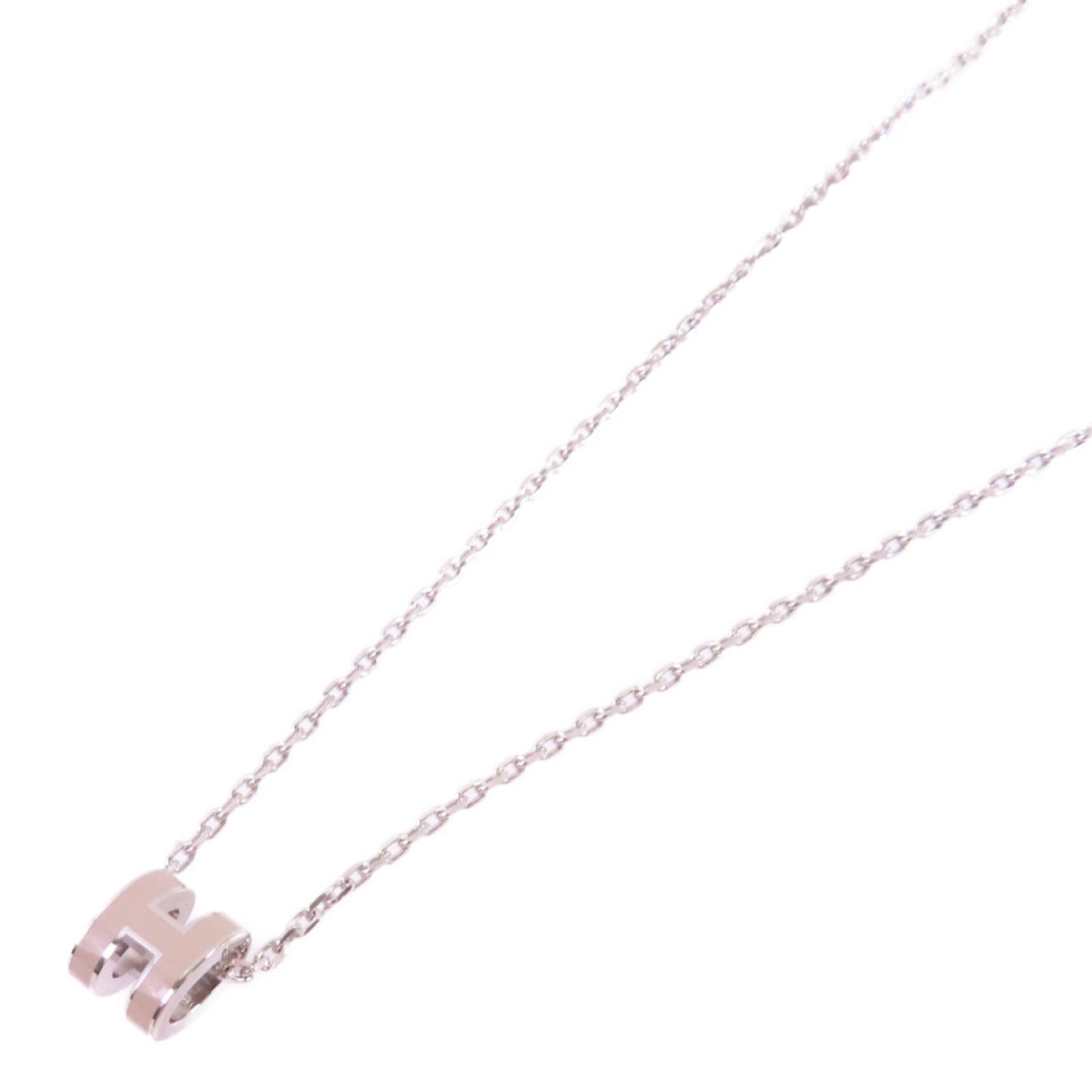 HERMES 金屬/琺瑯Mini Pop H Necklace銀扣項鏈Marron Glace淺褐色