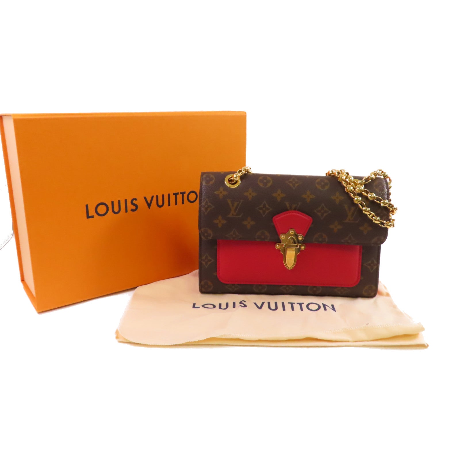 LOUIS VUITTON Monogram Victoire Shoulder Bag金扣鏈帶肩背袋紅色/啡色