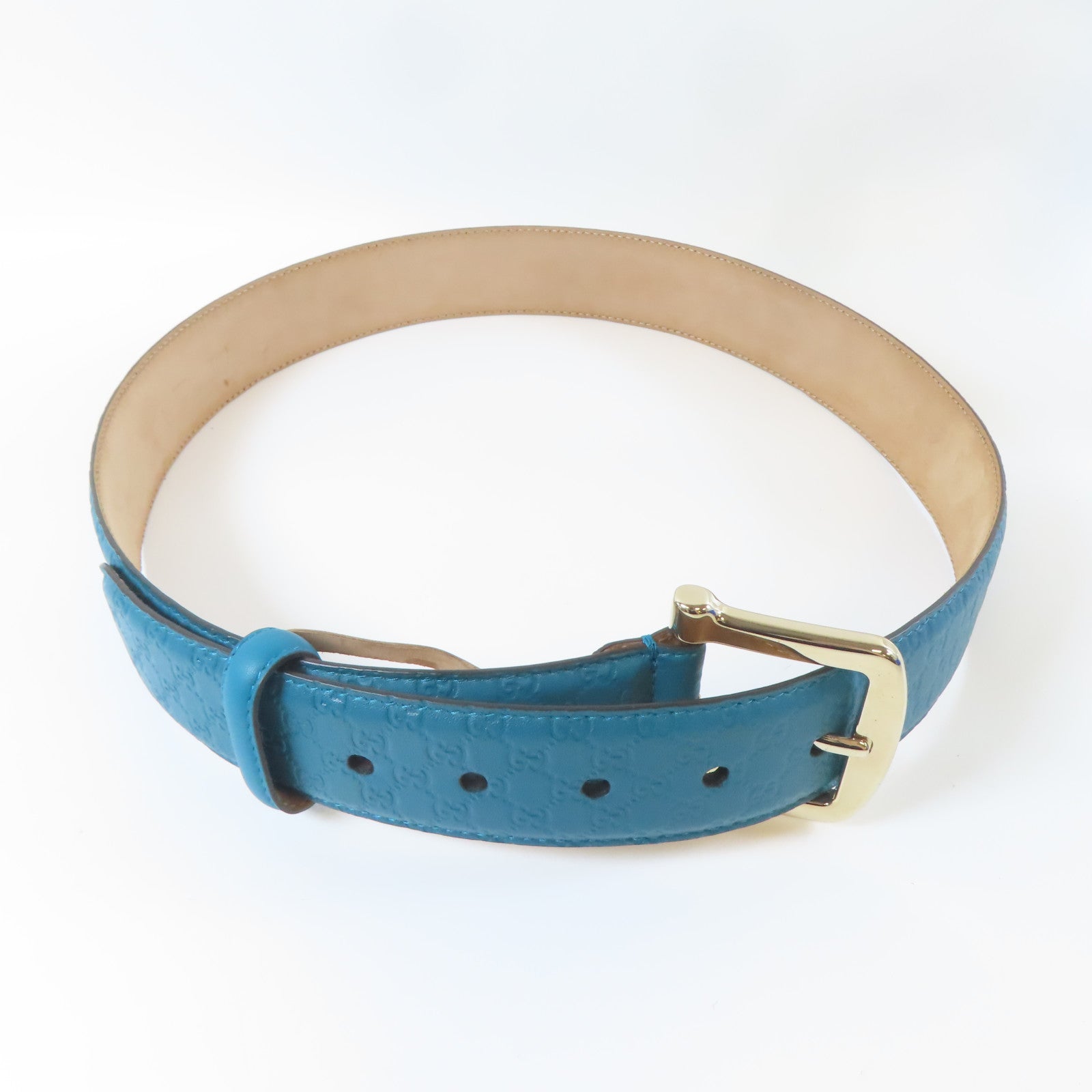 GUCCI 【激減優惠】牛皮皮革Belt銀扣皮帶藍色