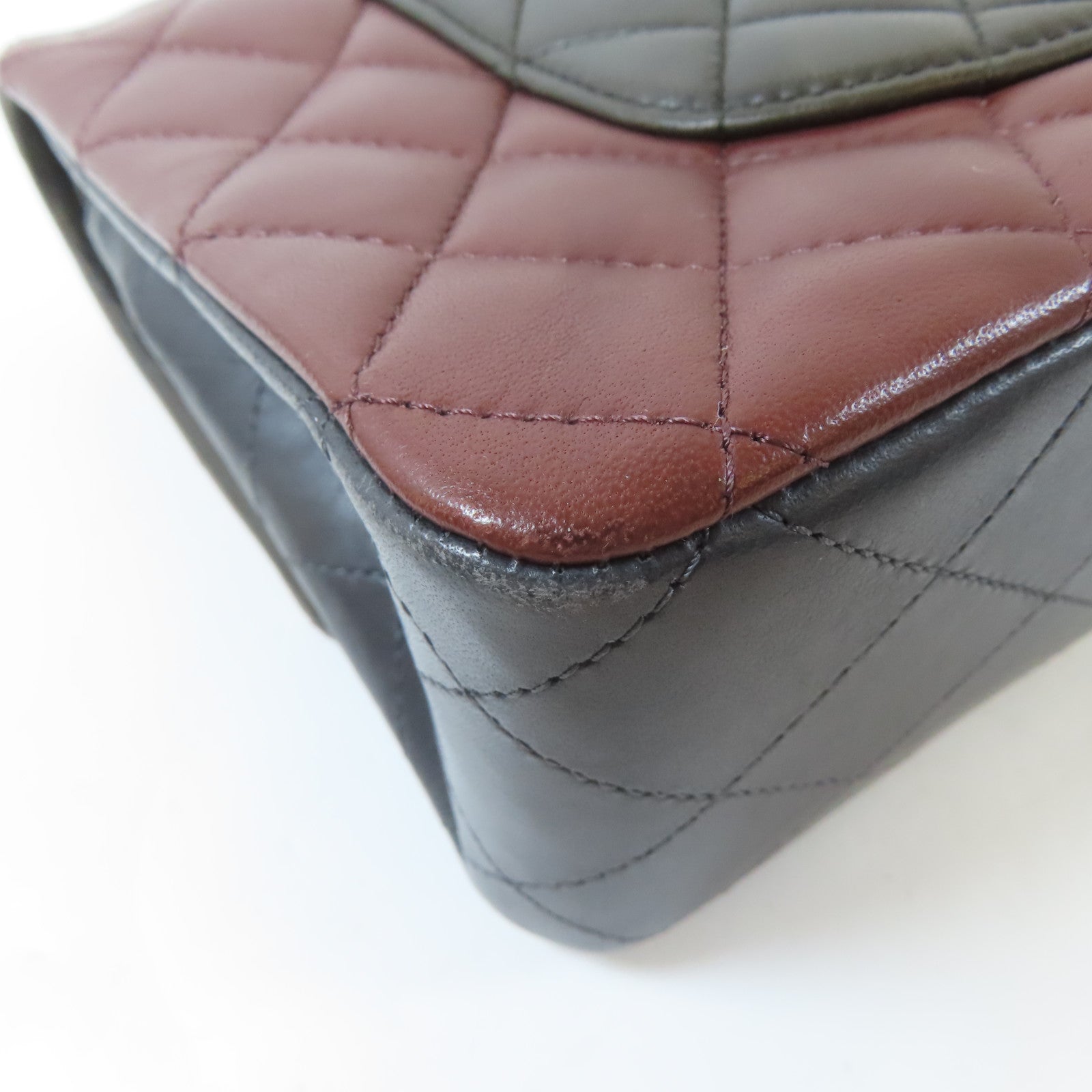 CHANEL 【激減優惠】菱格羊皮皮革Classic Double Flap Bag銀扣鏈帶肩背袋黑色/啡紅色