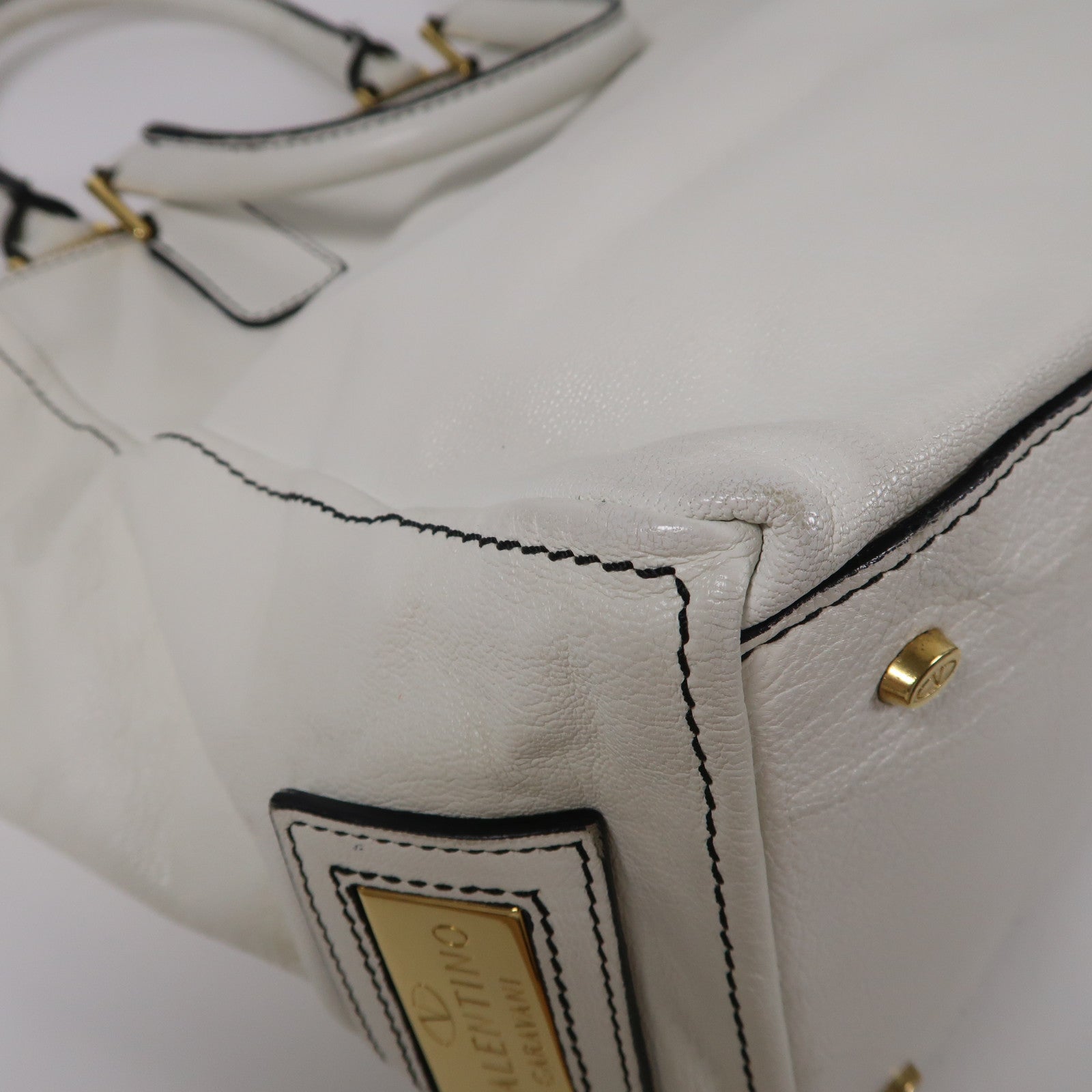 Valentino GHW Handbag Calfskin Leather White