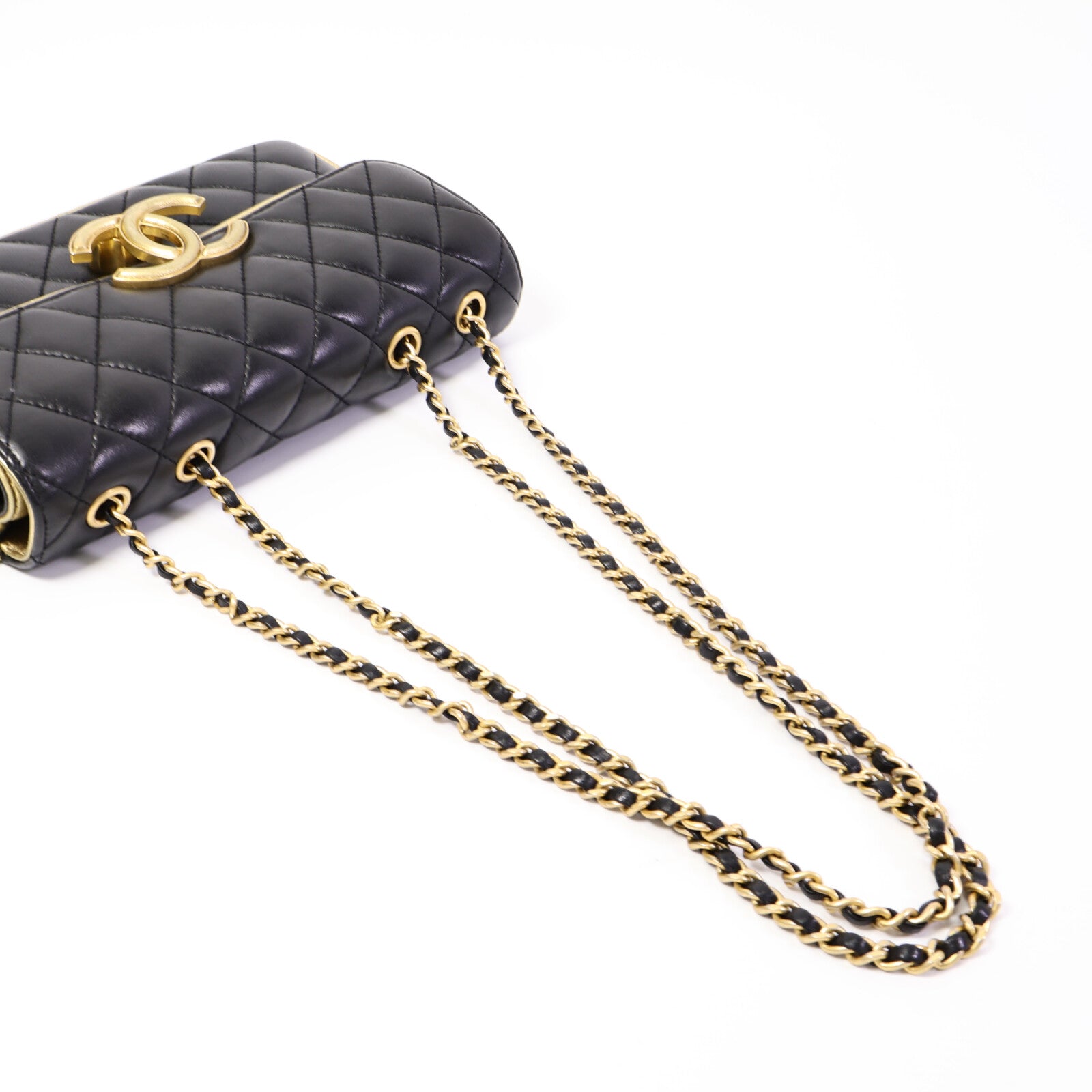 CHANEL 羊皮皮革CC Chic Double鏈帶肩背袋