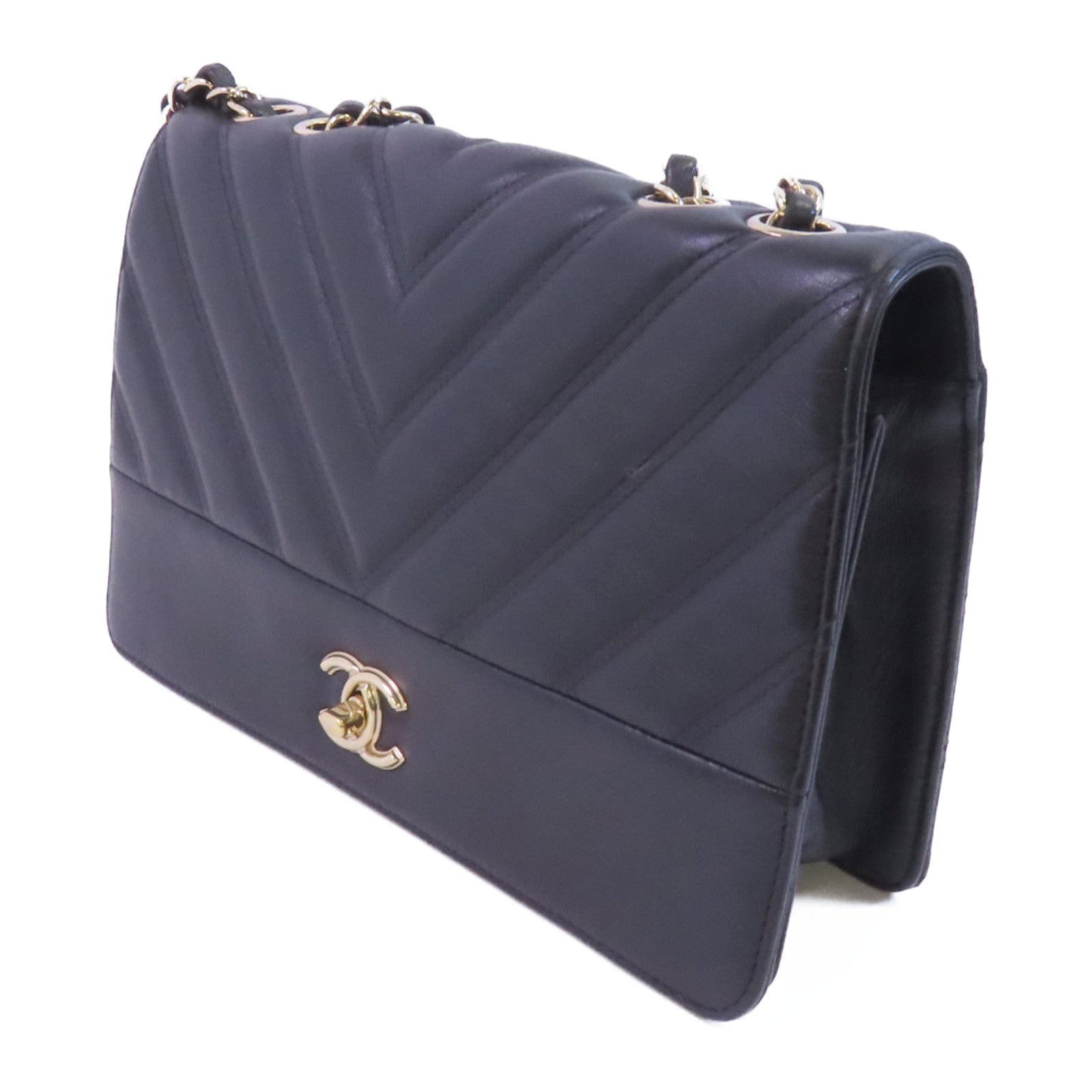 CHANEL 牛皮皮革Chain Shoulder金扣鏈帶肩背袋