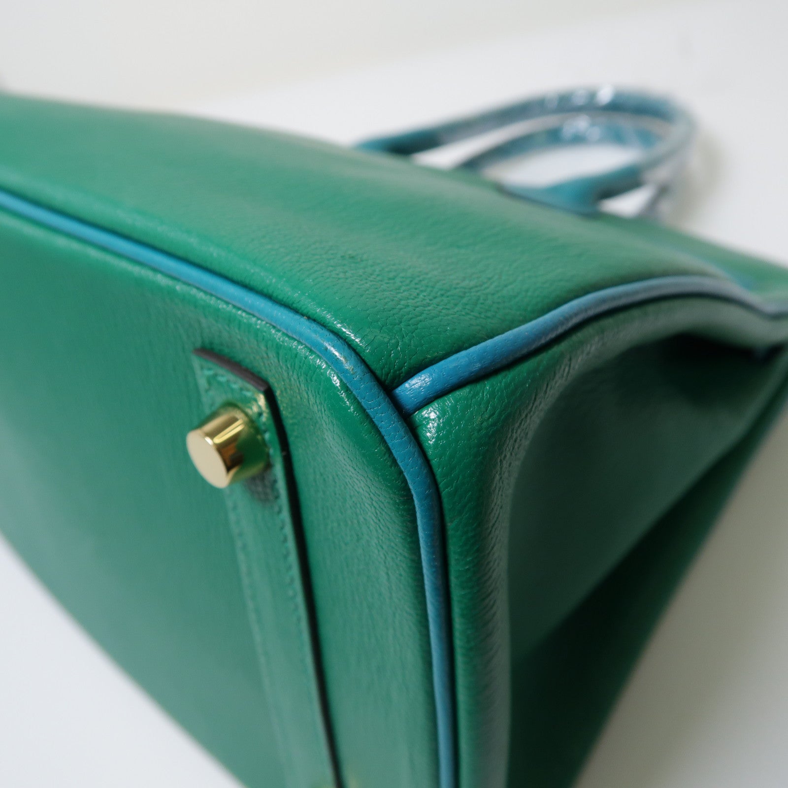 HERMES Chevre皮革Birkin 30(Special Order)金扣手挽袋薄荷綠色/孔雀綠色
