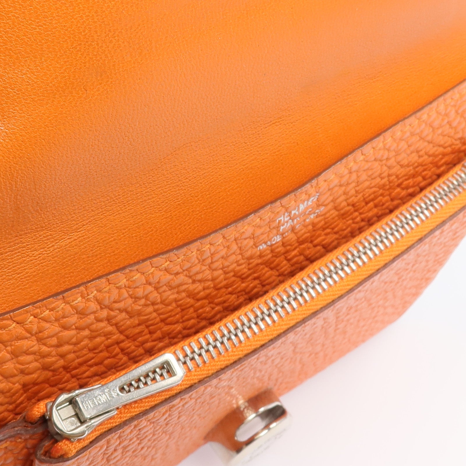 HERMES 【激減優惠】Togo皮革Dogon Compact銀扣錢包Orange